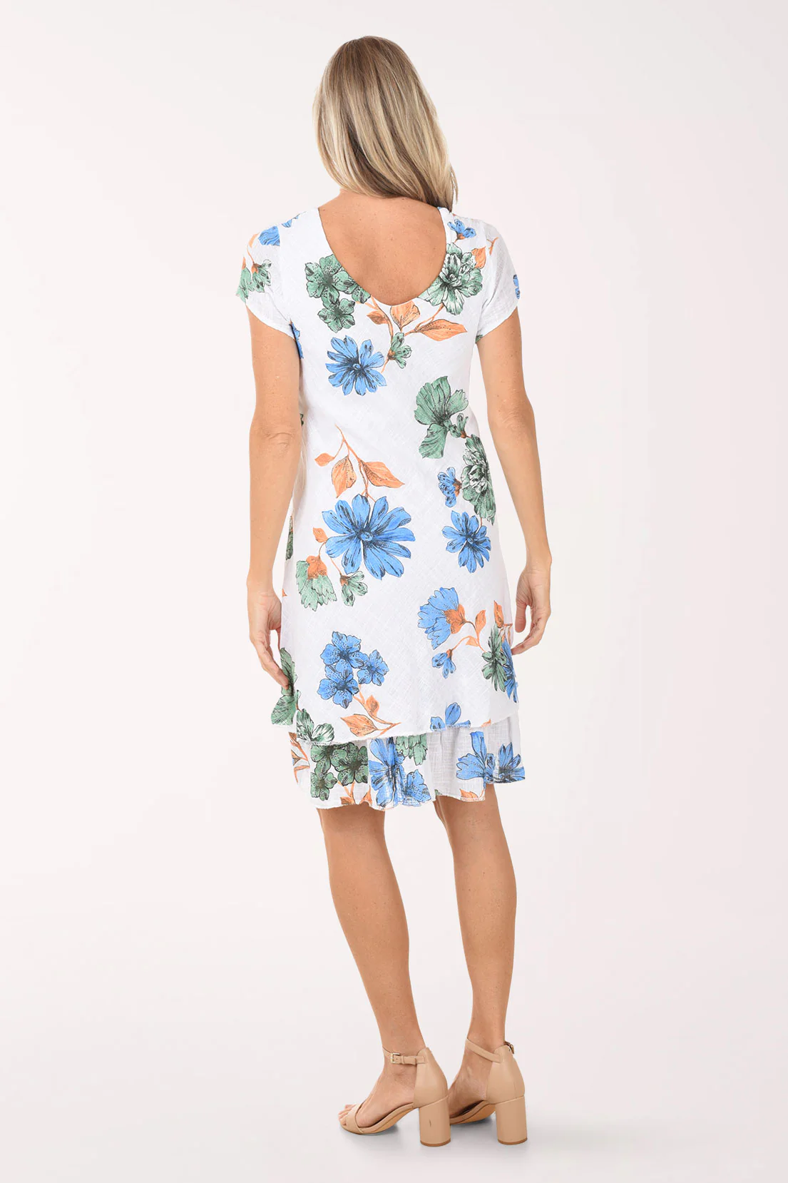 Green Flower Cotton Cap Sleeve Layered Dress - Image 3