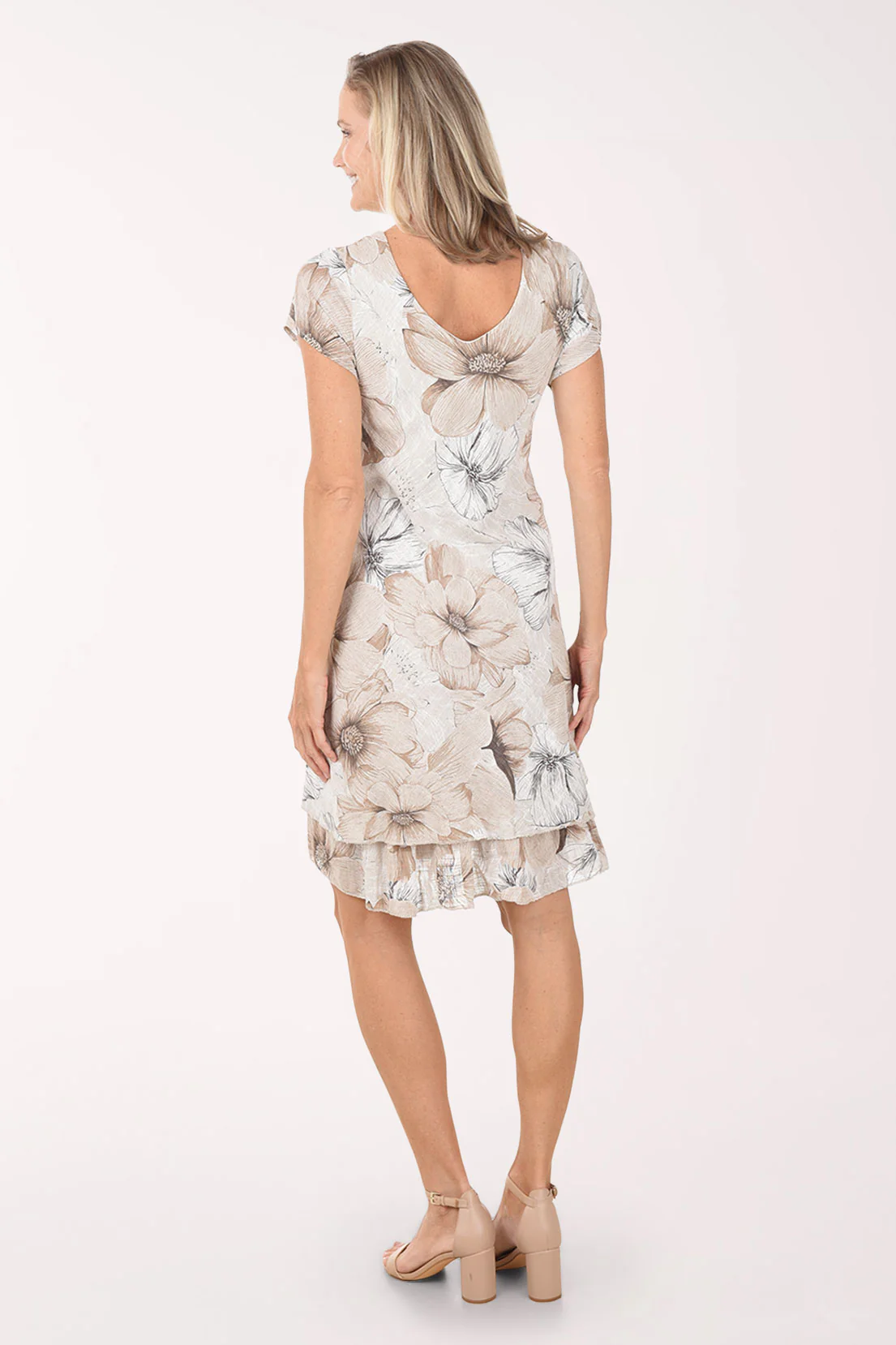 Flower Sketch Cotton Cap Sleeve Layered Dress - Image 3