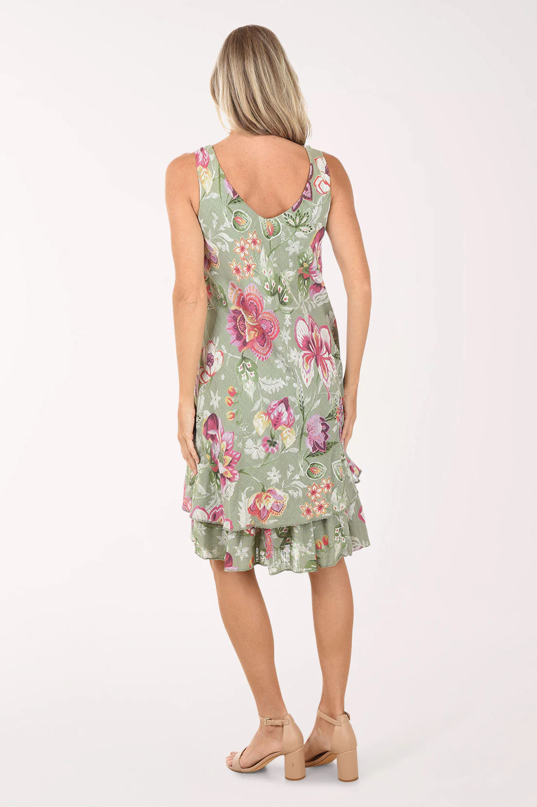 Floral Burst Cotton Sleeveless Layered Dress - Image 3