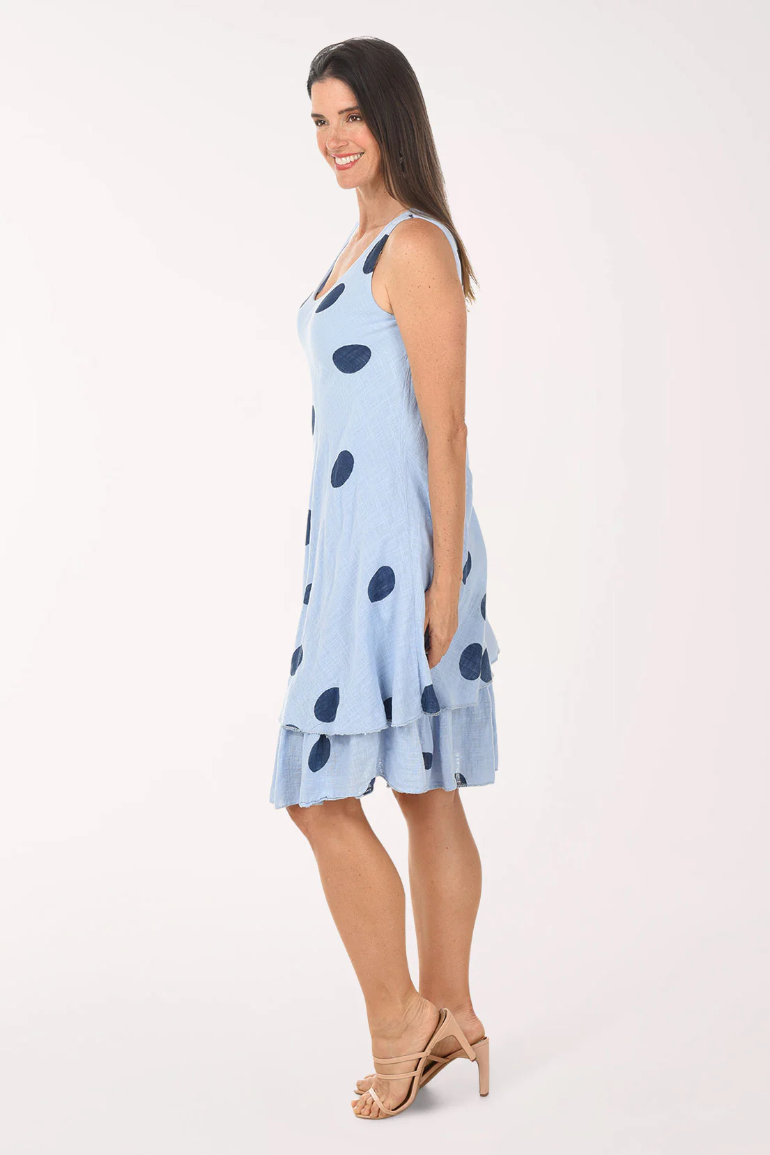 Polka Dot Cotton Sleeveless Layered Dress - Image 2