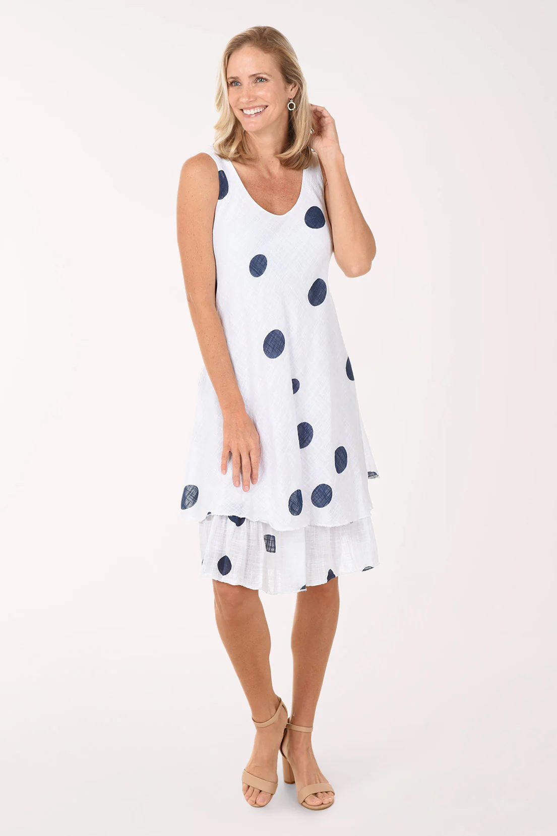 Polka Dot Cotton Sleeveless Layered Dress - Image 5
