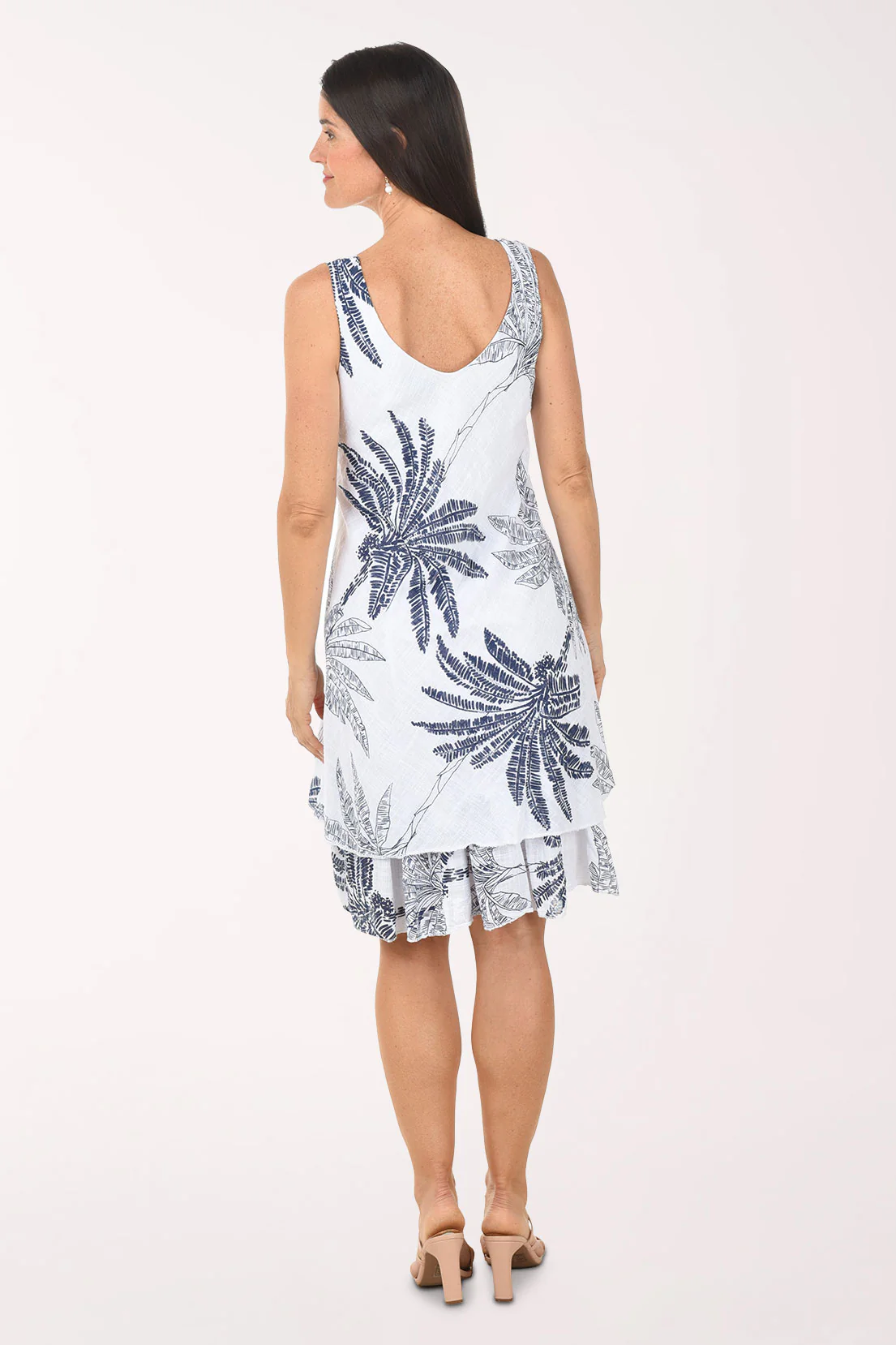 Palm Tree Cotton Sleeveless Layered Dress - Image 3