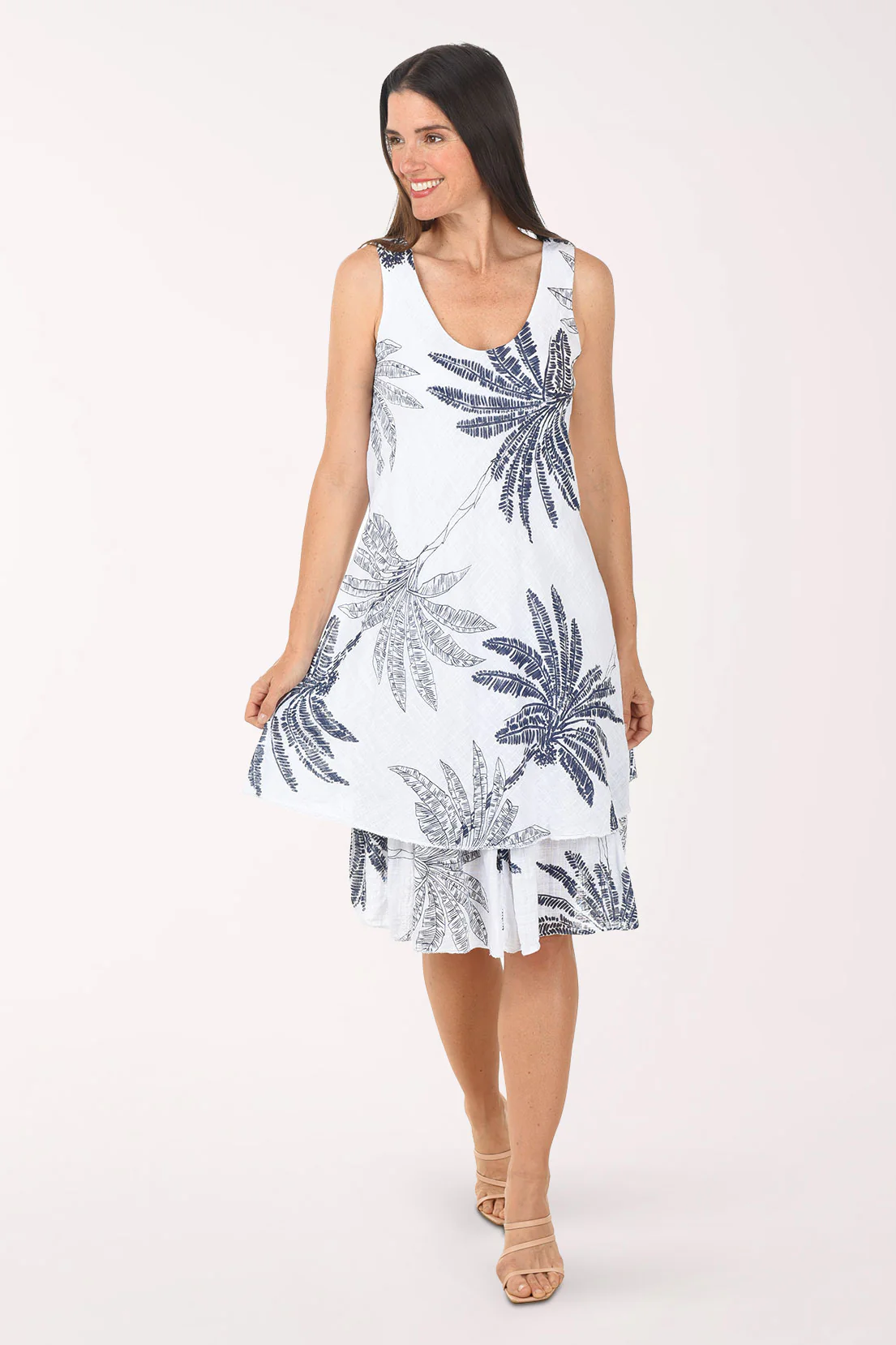 Palm Tree Cotton Sleeveless Layered Dress - Image 4