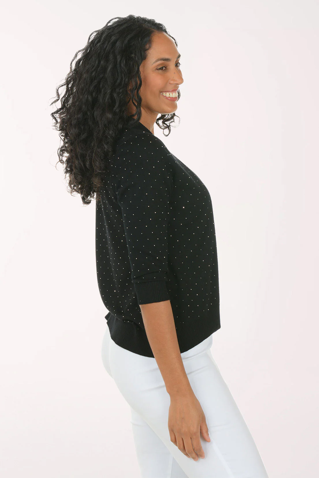 Rhinestone Accented Open Cardigan Sweater - Image 2
