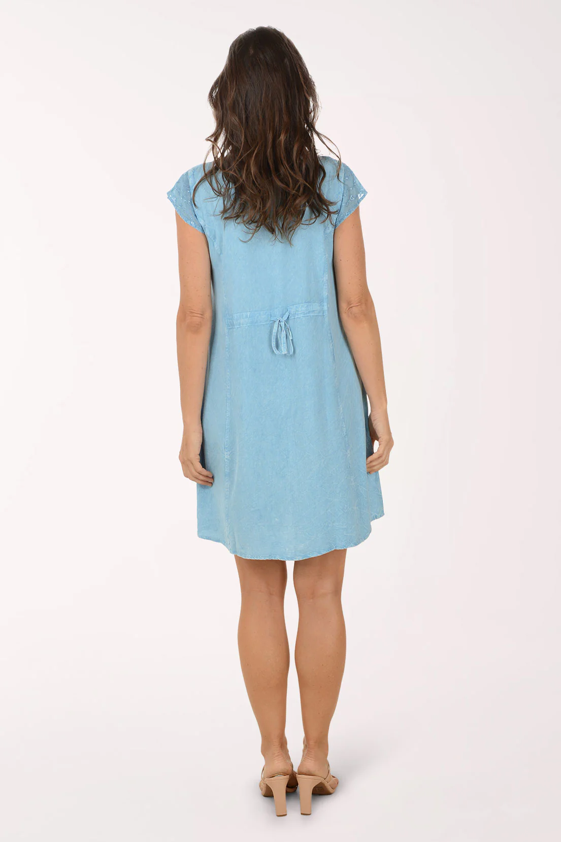 Chiffon Trim Chambray Cap Sleeve Dress - Image 3