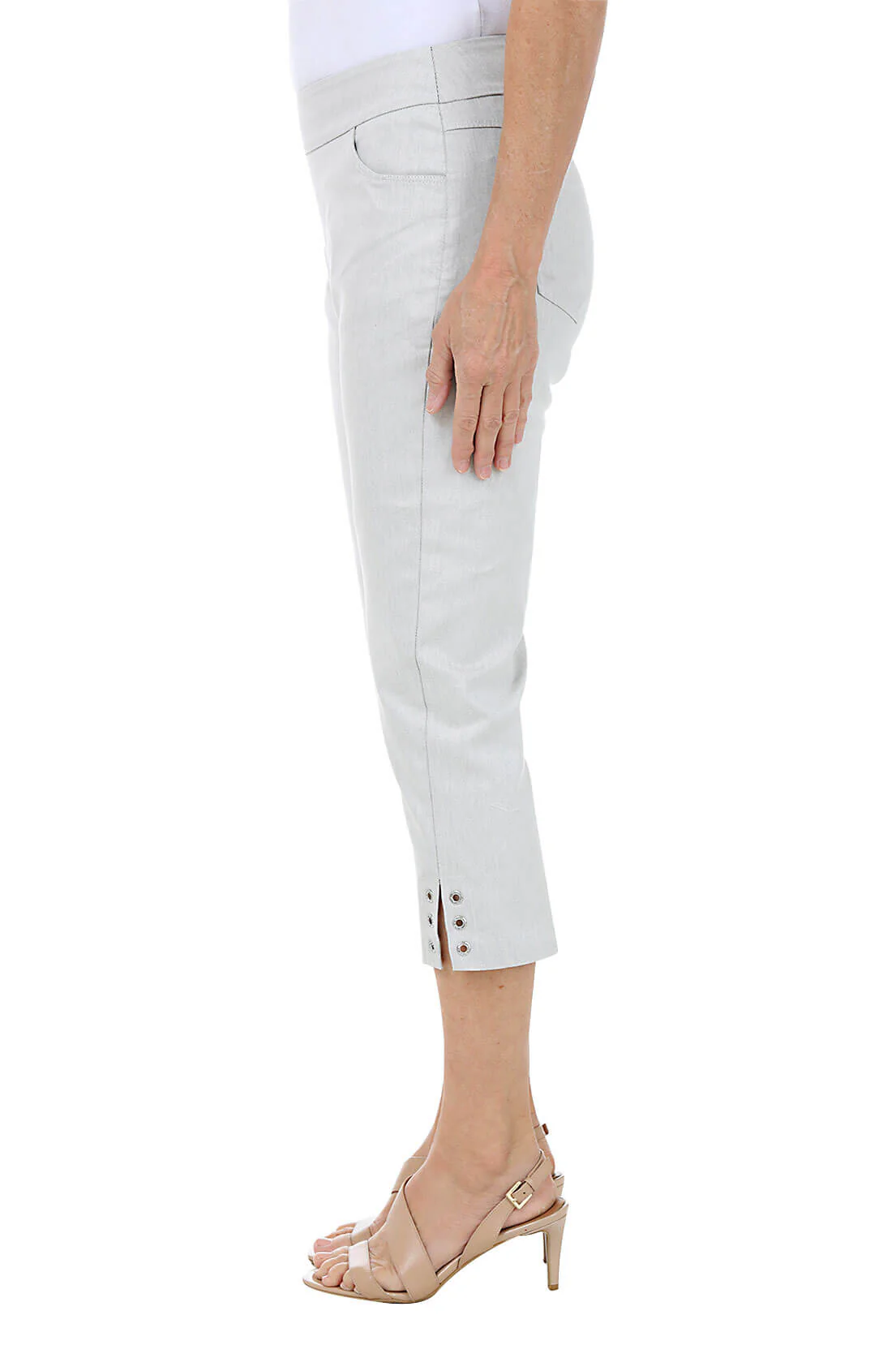Rhinestone Grommet Denim Capri Pant - Image 2