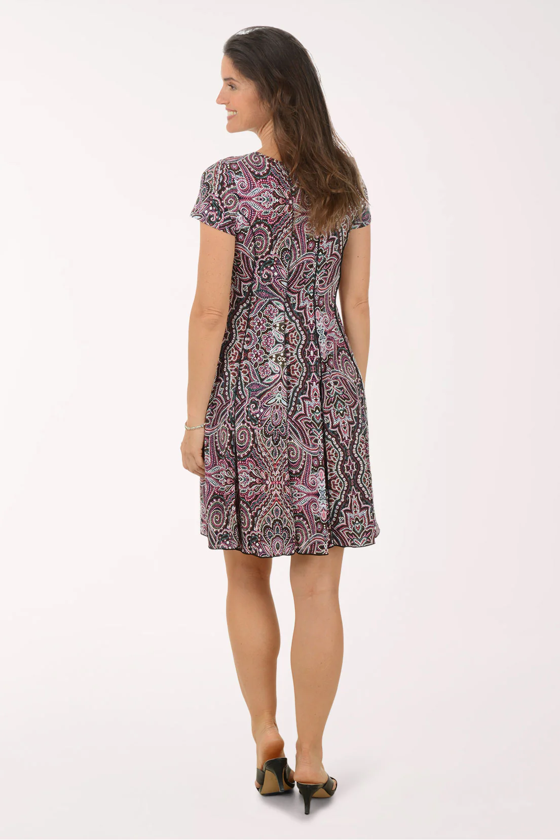 Dotted Damask Puff Print Seamed Dress - Image 3