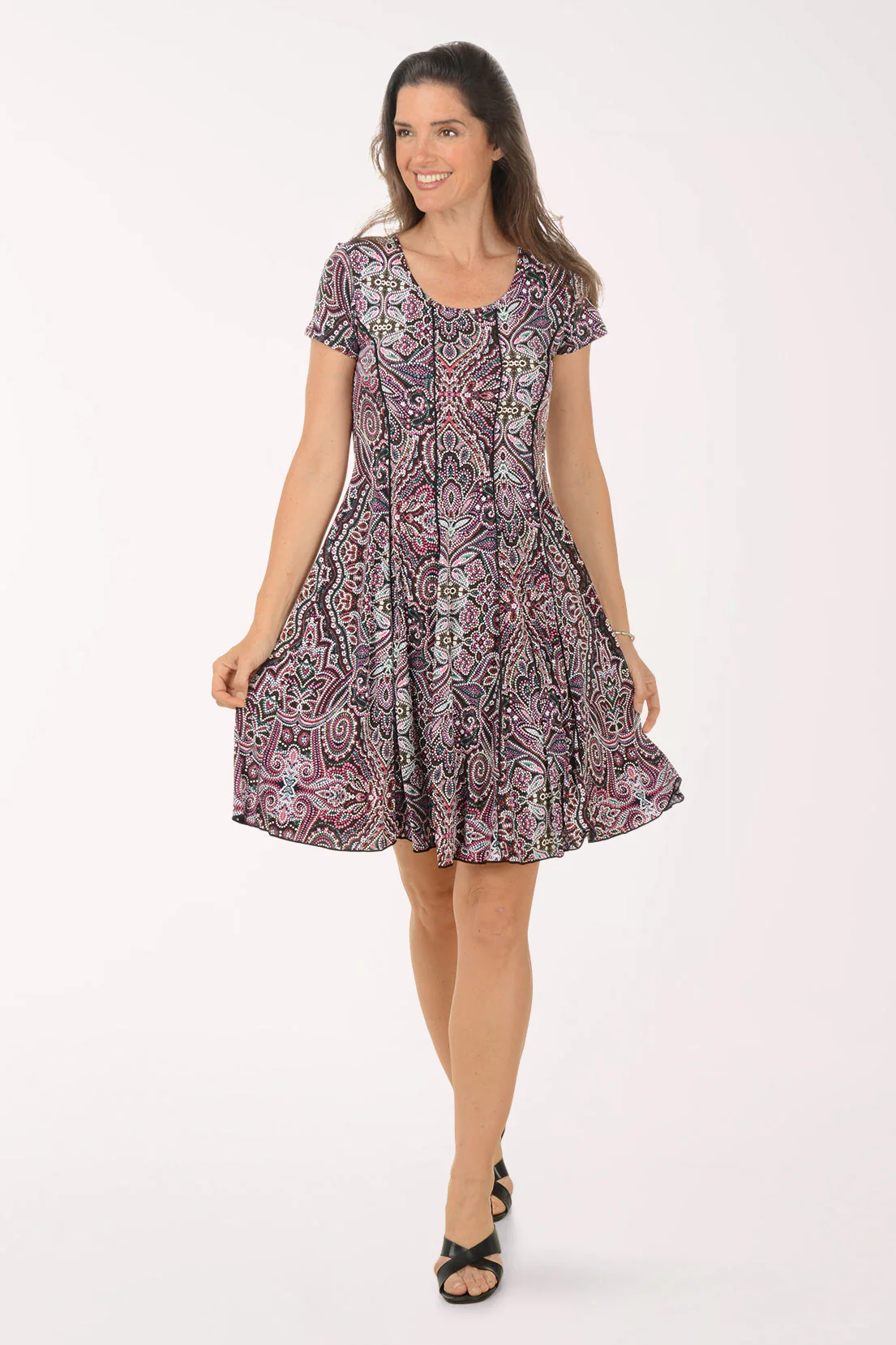 Dotted Damask Puff Print Seamed Dress - Image 4