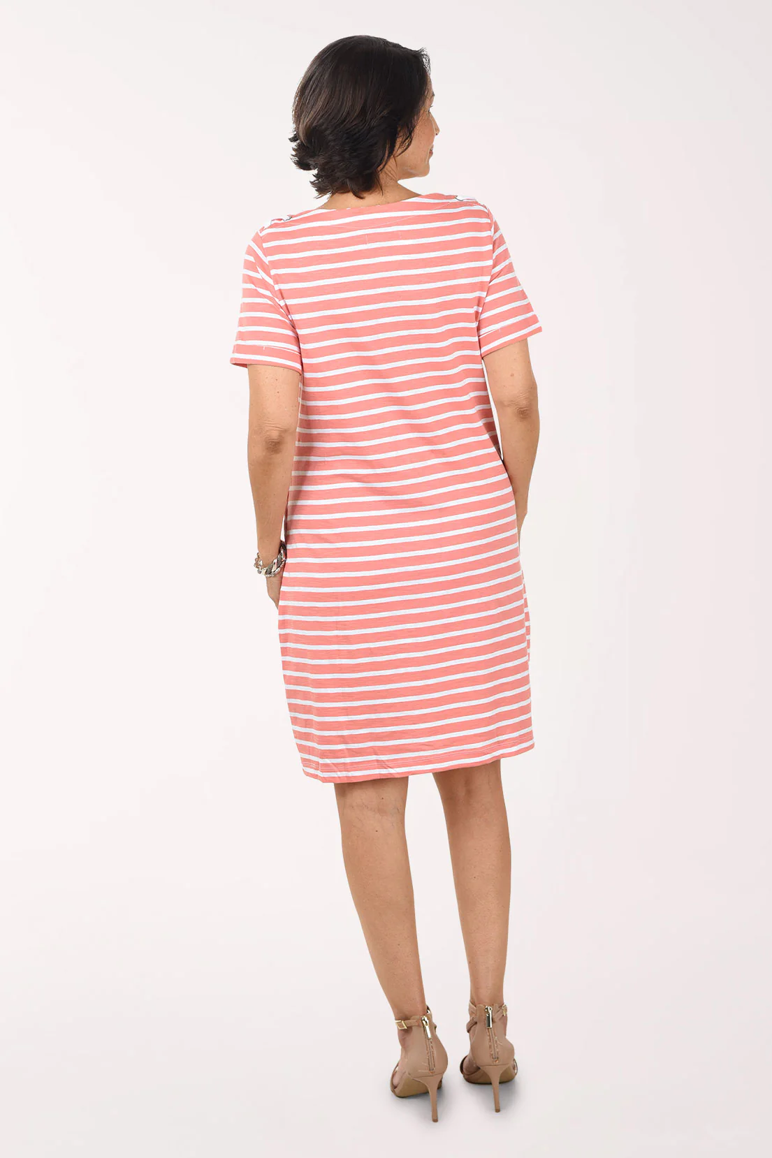 Striped Lace-Up Shoulder Short Sleeve Dress - Image 3