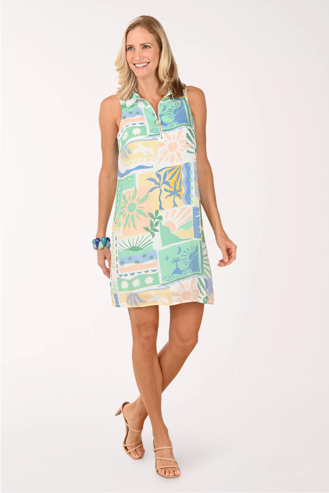 Seagulls Zip Neck Sleeveless Dress