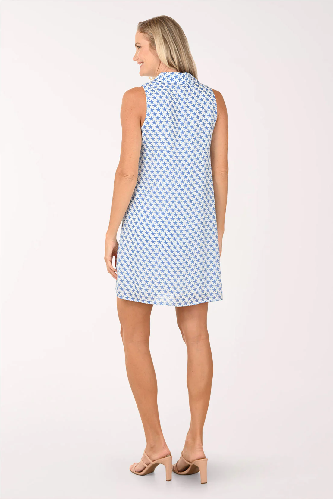 Blue Stars Zip Neck Sleeveless Dress - Image 3