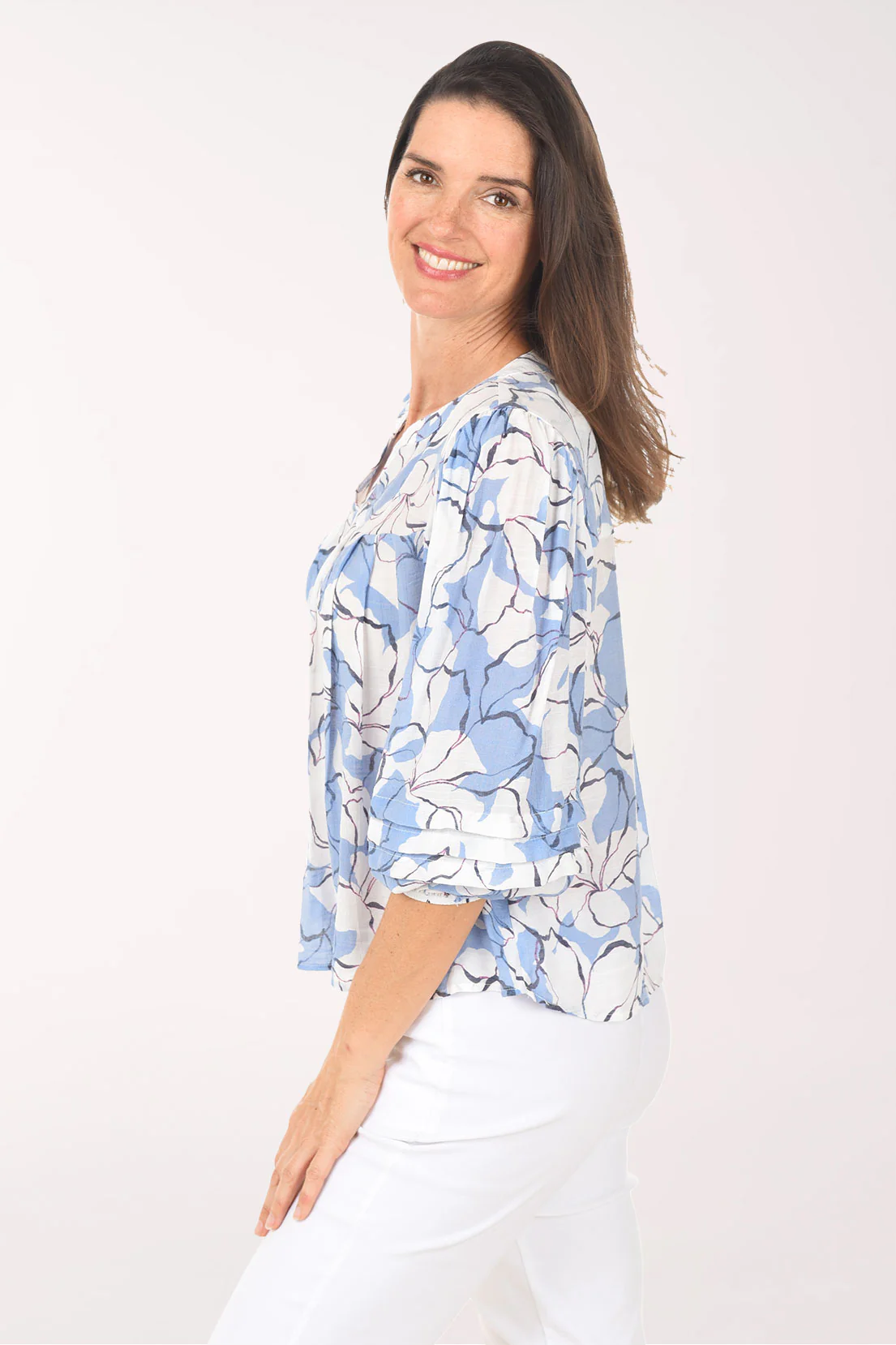 Cornflowers Pleated Puff Sleeve Blouse - Image 2