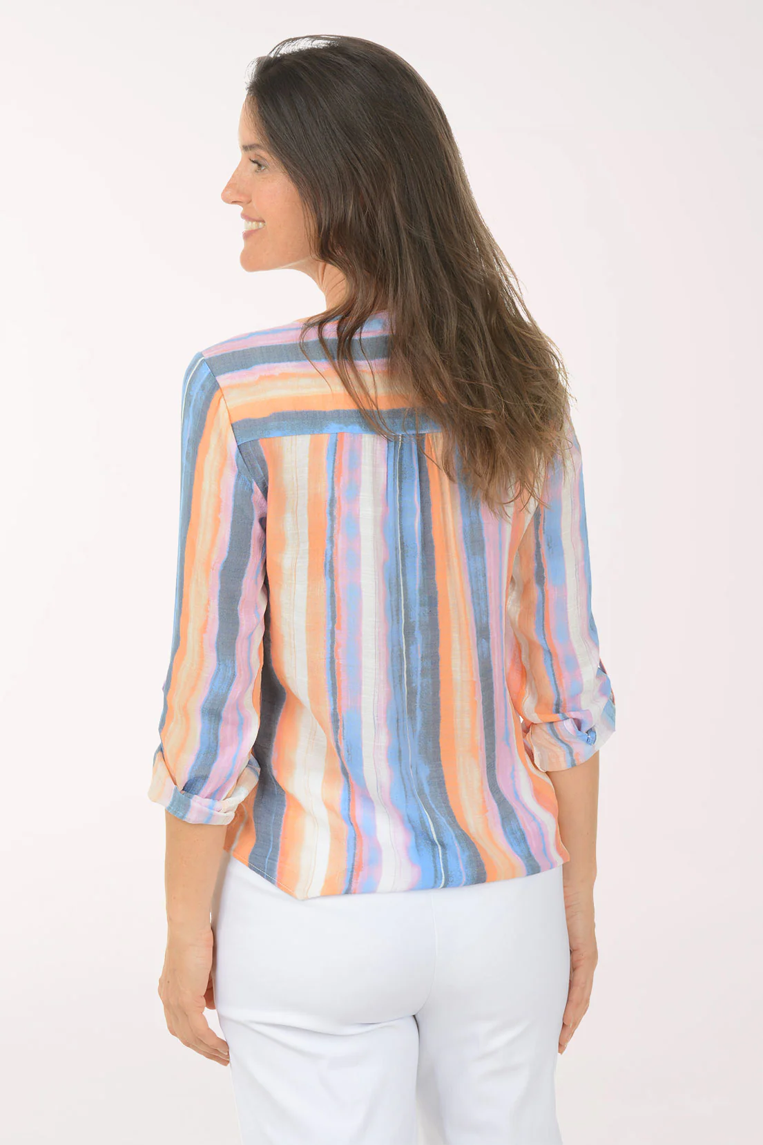 Autumn Sunset Striped Button-Front Blouse - Image 3
