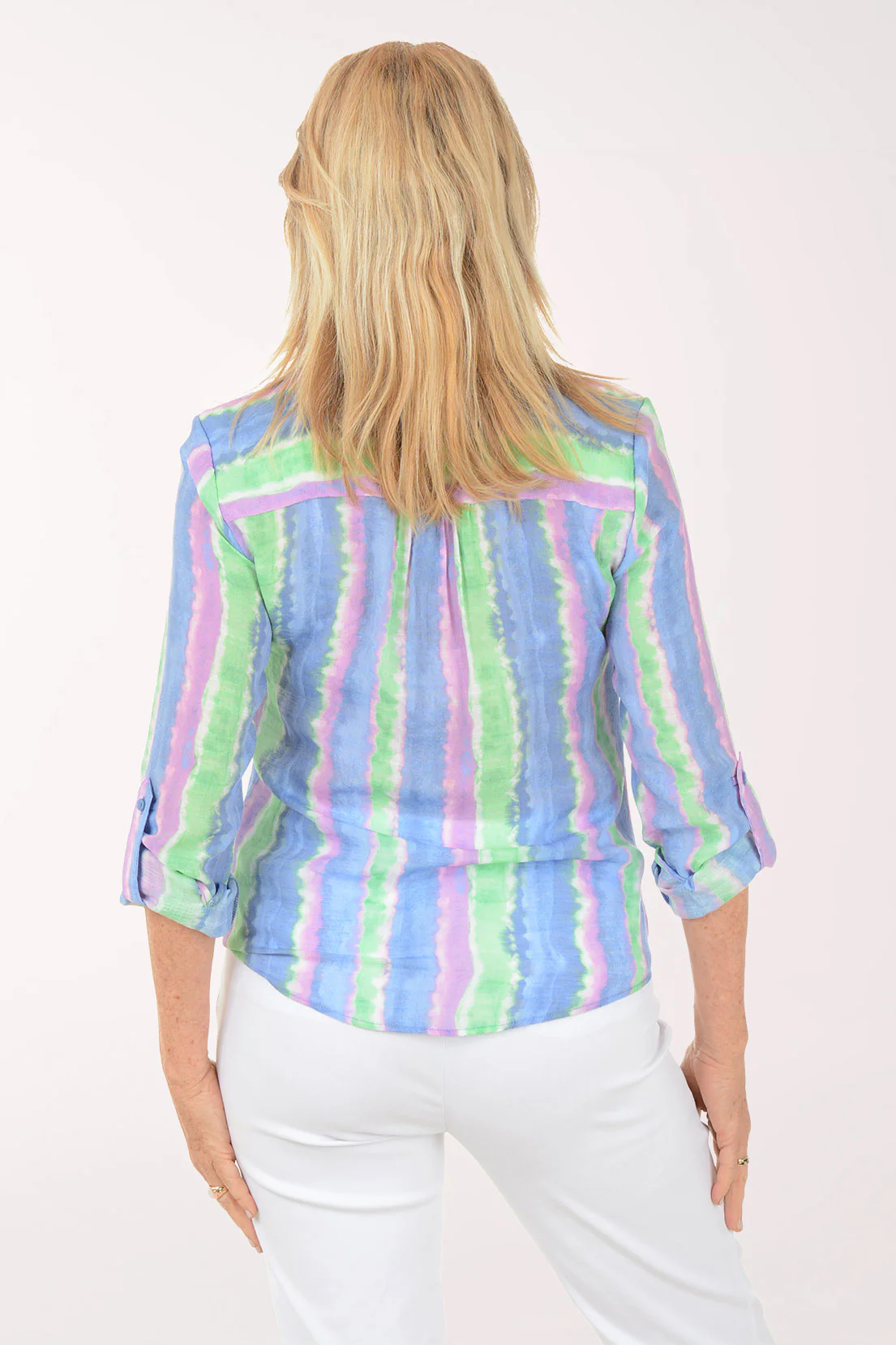 Violet Striped Button-Front Blouse - Image 3