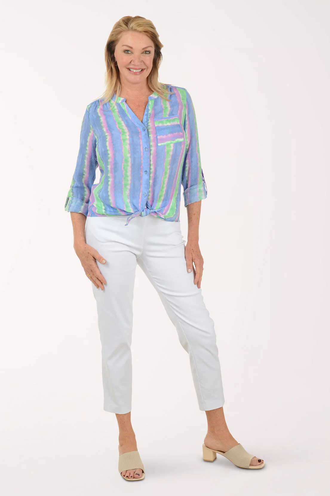 Violet Striped Button-Front Blouse - Image 4