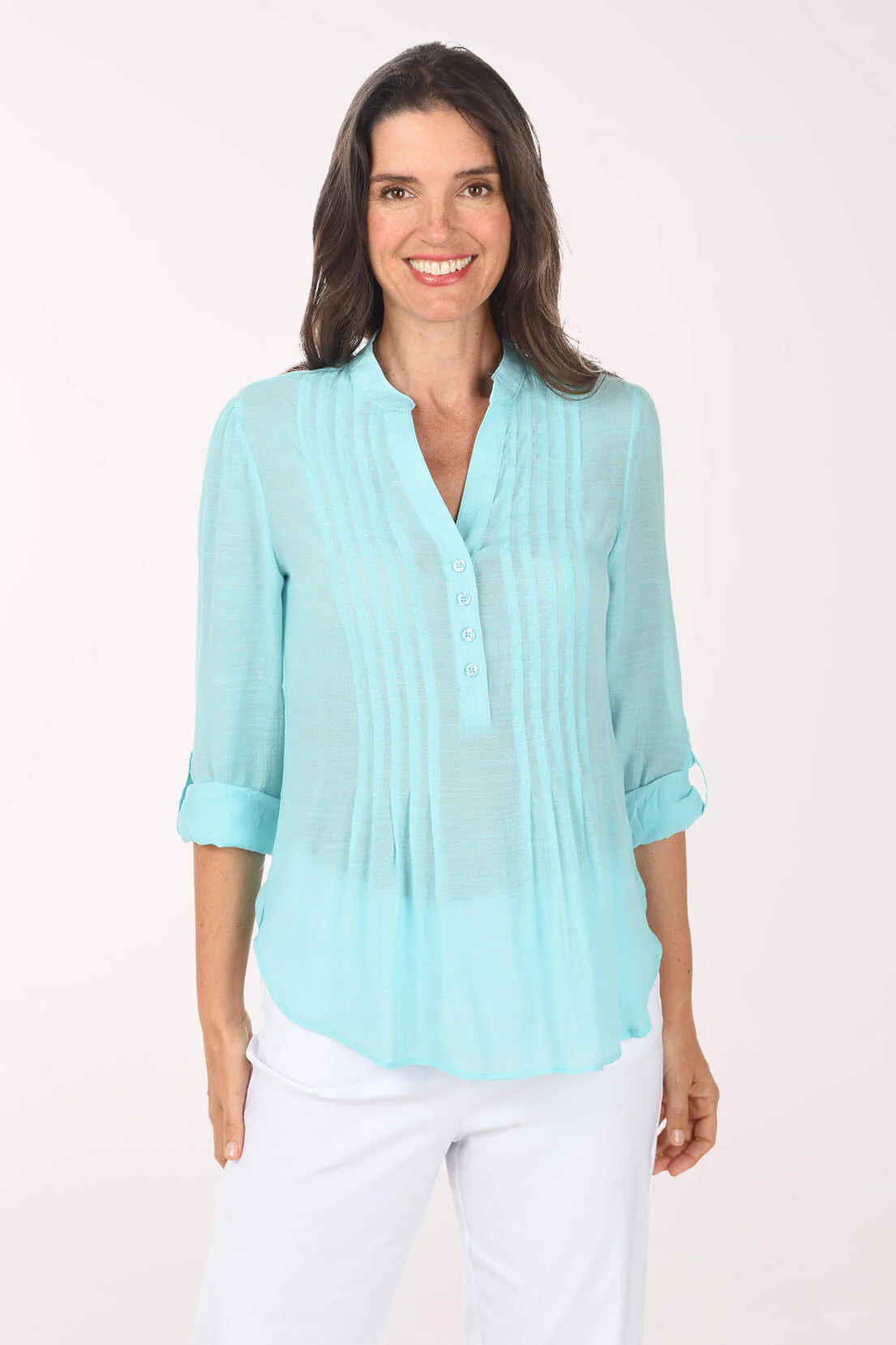 Solid Pleated Roll Sleeve Blouse - Image 6