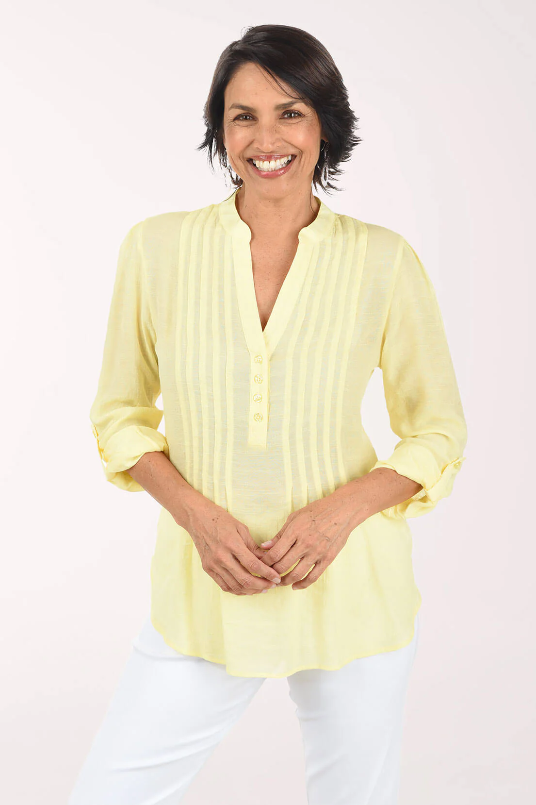 Solid Pleated Roll Sleeve Blouse - Image 7