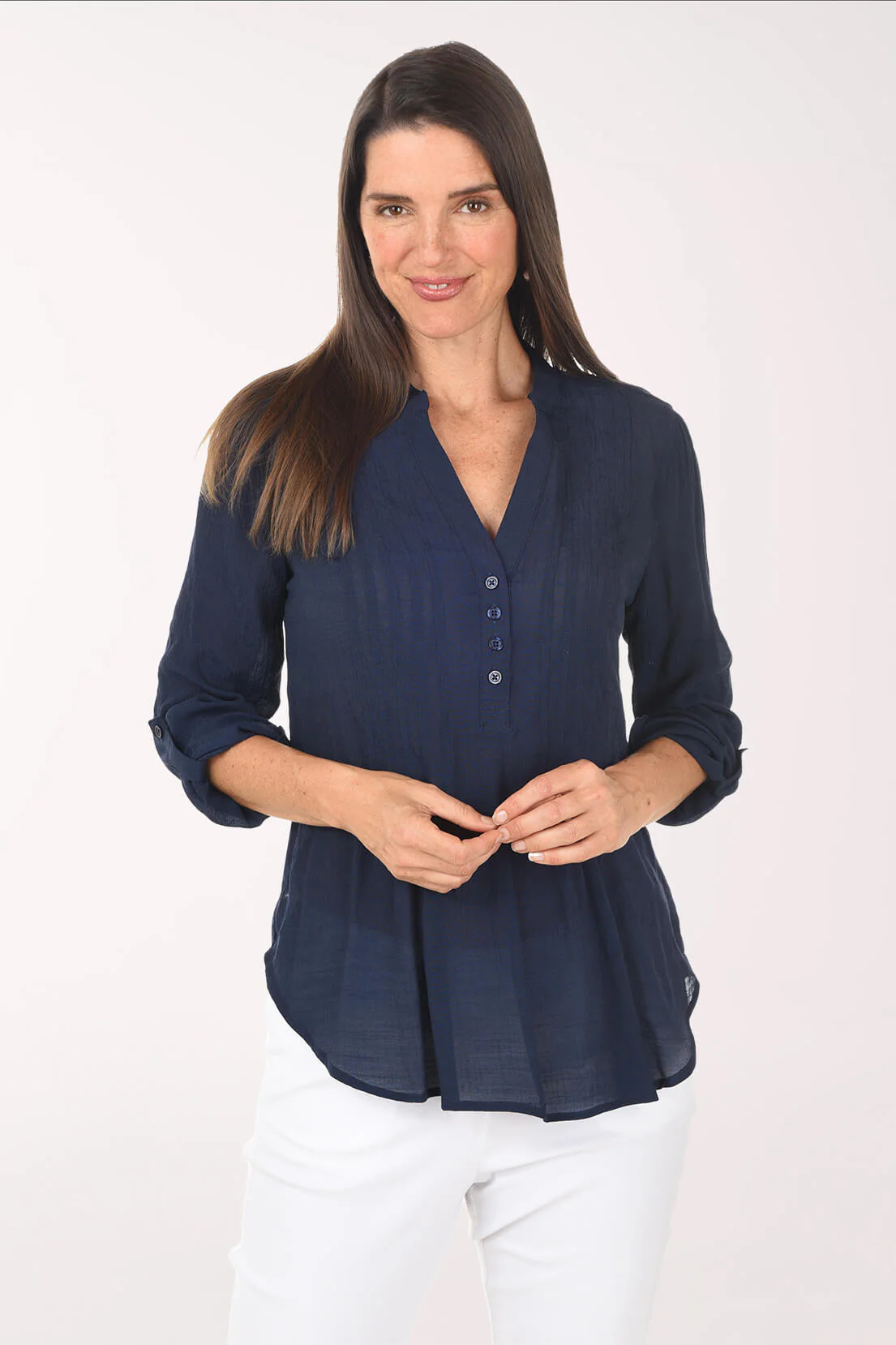Solid Pleated Roll Sleeve Blouse - Image 8