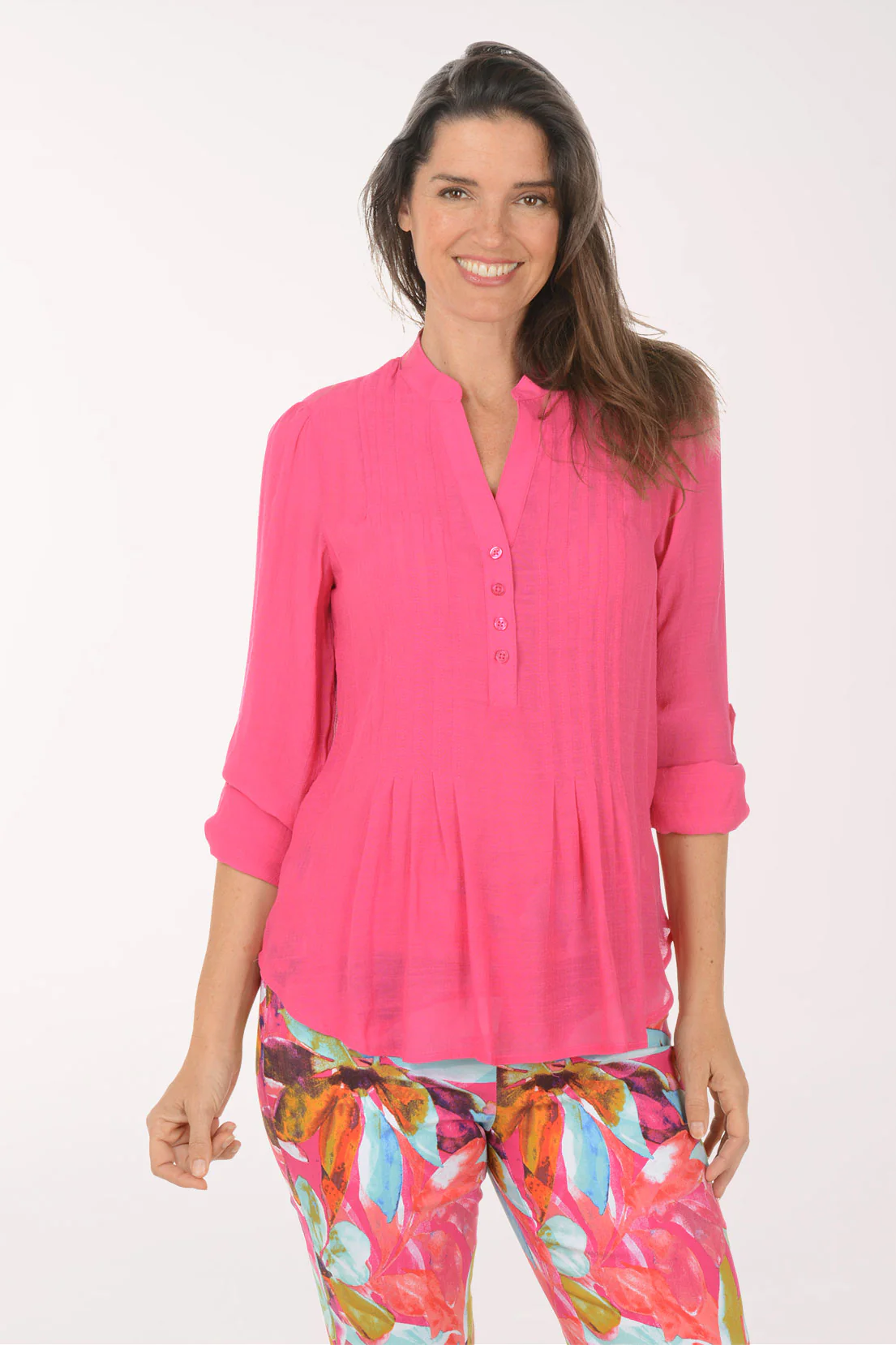 Solid Pleated Roll Sleeve Blouse - Image 9
