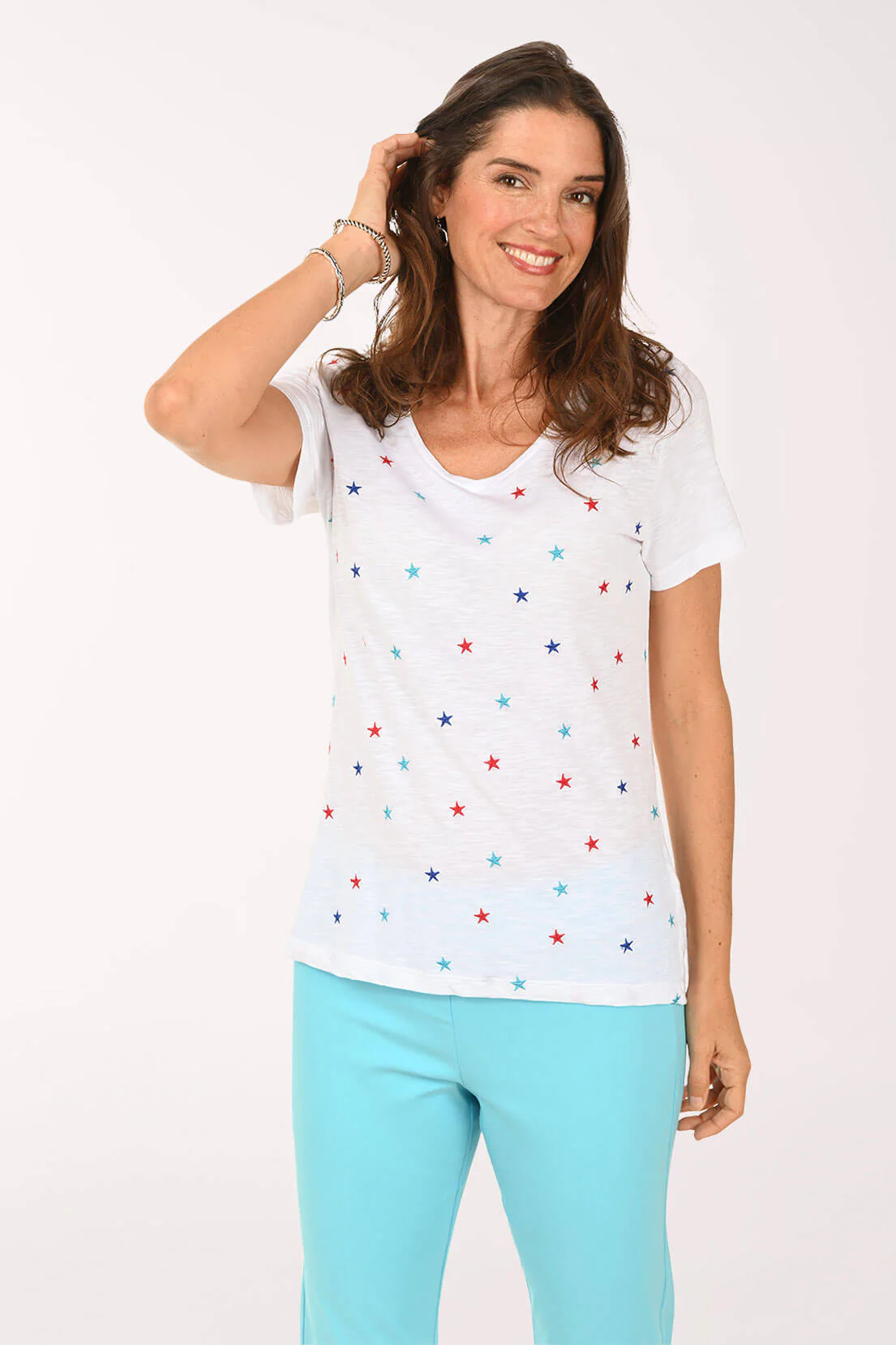 Embroidered American Stars V-Neck Tee - Image 2