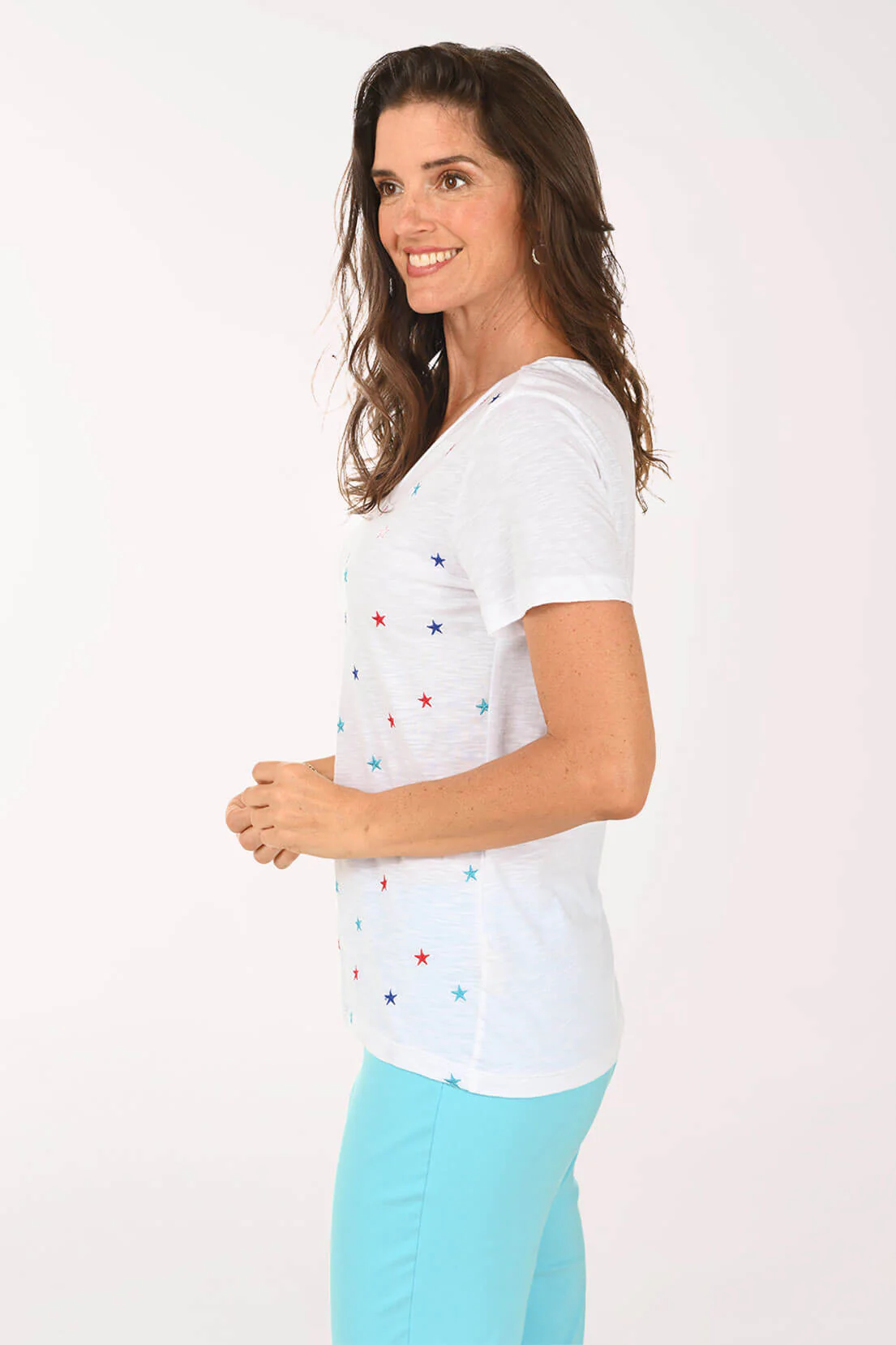 Embroidered American Stars V-Neck Tee - Image 3