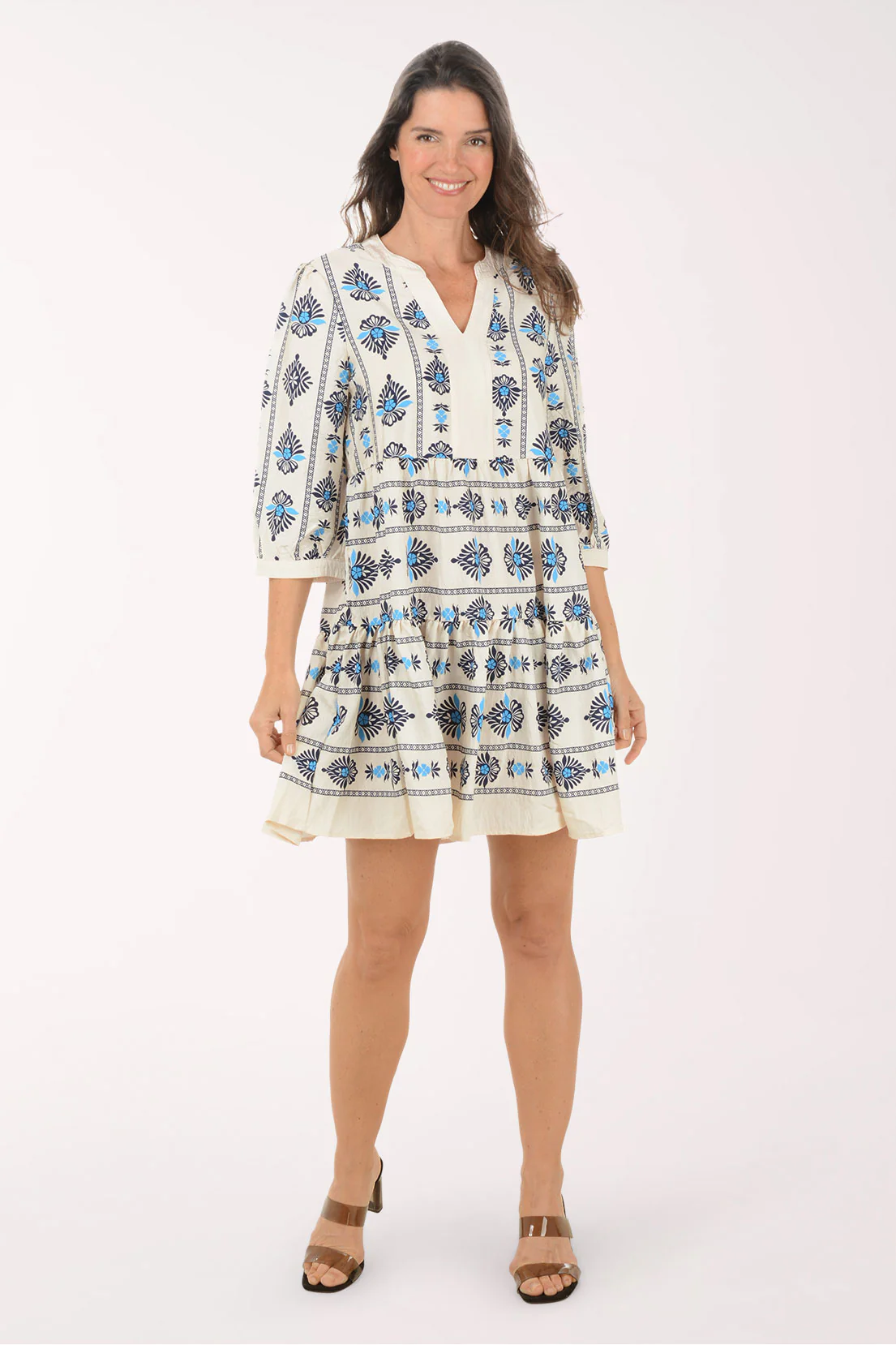 Blue Flowerbud Tiered Flounce Dress