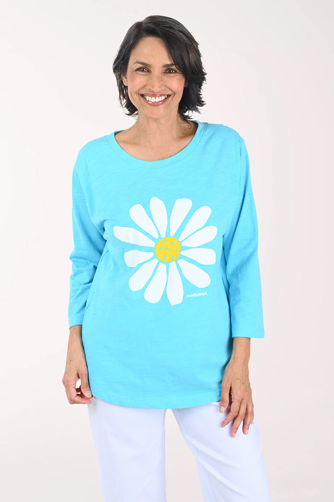 Pool Blue Daisy Cotton Tunic Top