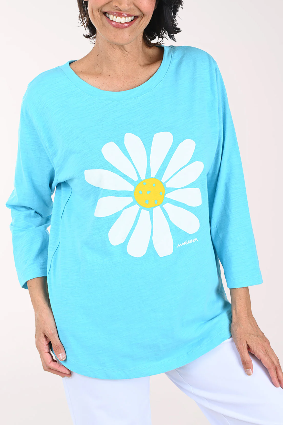 Pool Blue Daisy Cotton Tunic Top - Image 2