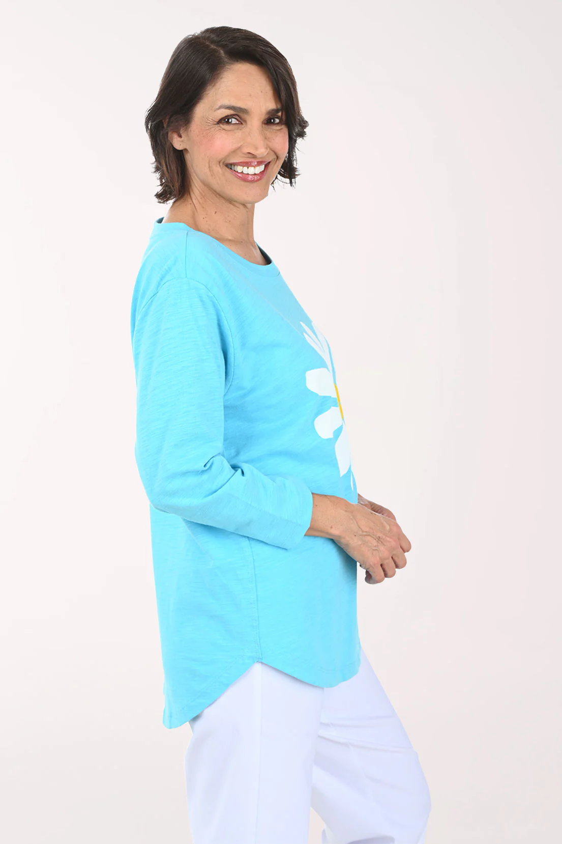 Pool Blue Daisy Cotton Tunic Top - Image 3