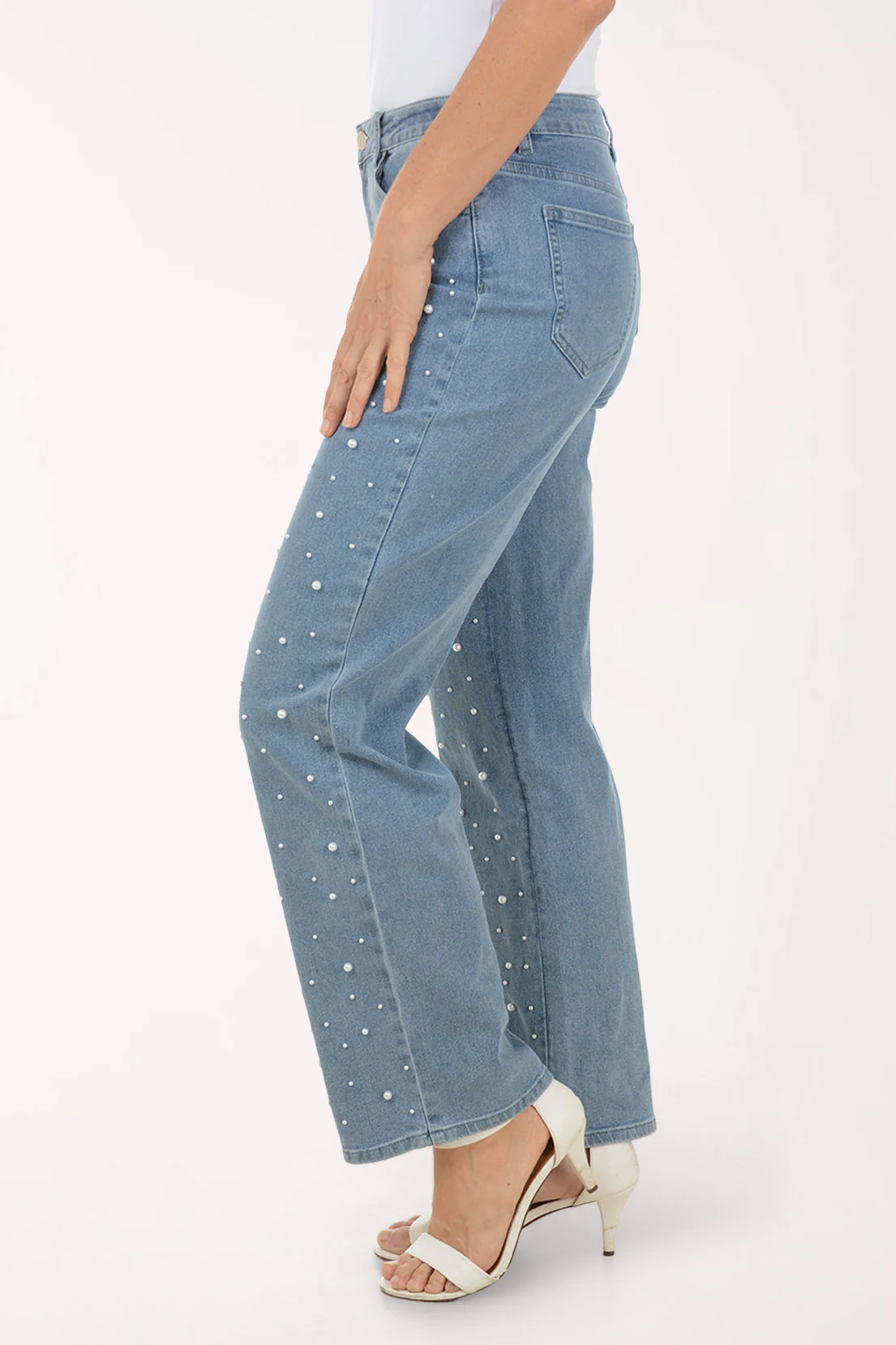Pearl Embellished Denim Straight Leg Pant - Image 2