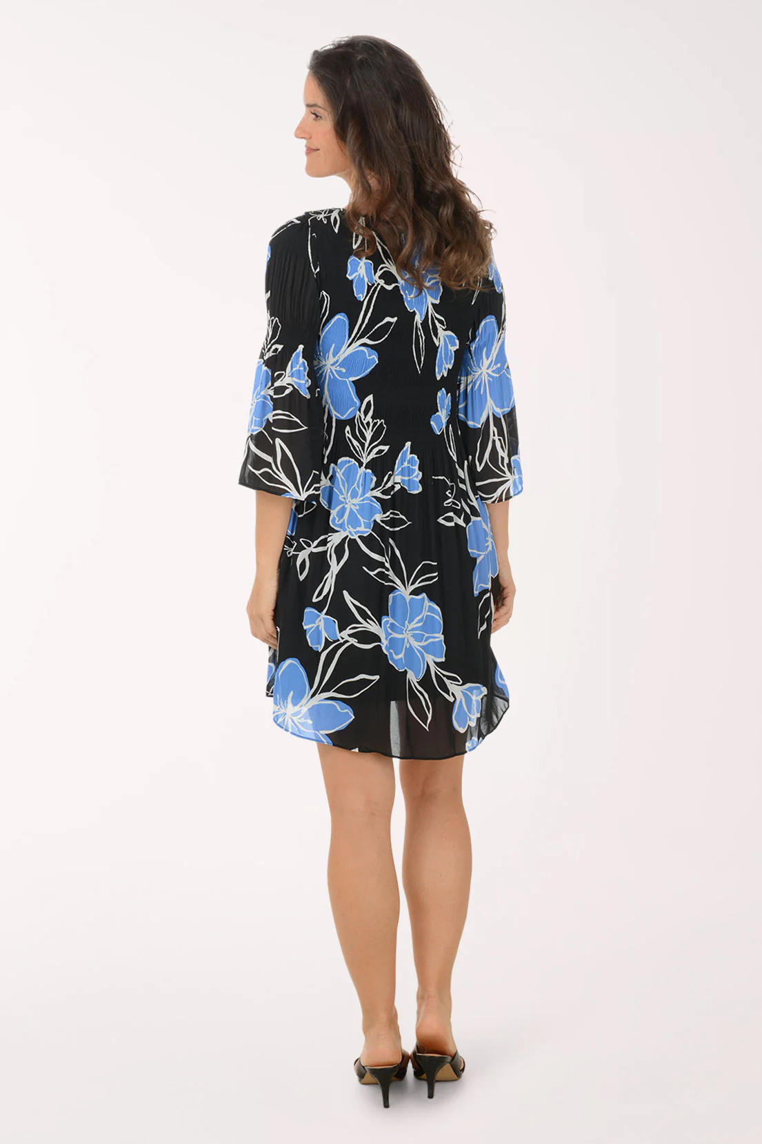 Blue Geranium Pleated Bell Sleeve Dress - Image 3