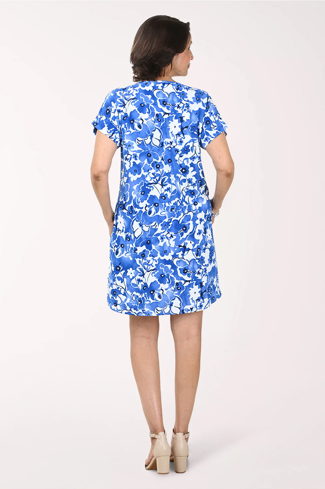 Blue Floral Cuffed Short Sleeve Dress - Image 5