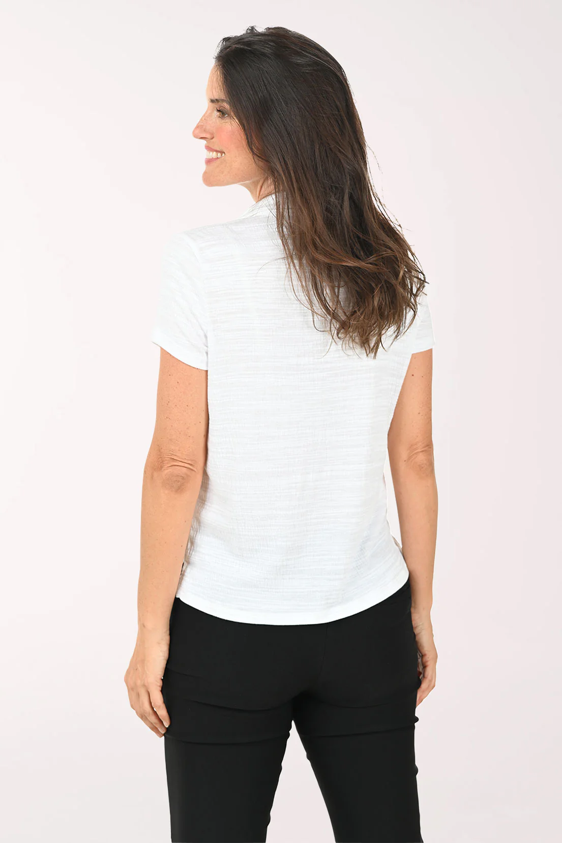 Slub Knit Button-Front Short Sleeve Top - Image 3