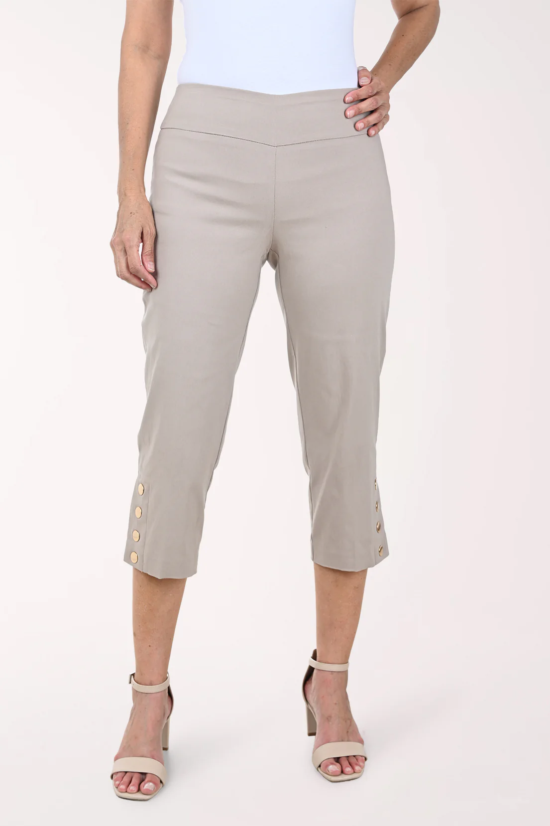 Gold Button Hem Capri Pant - Image 6