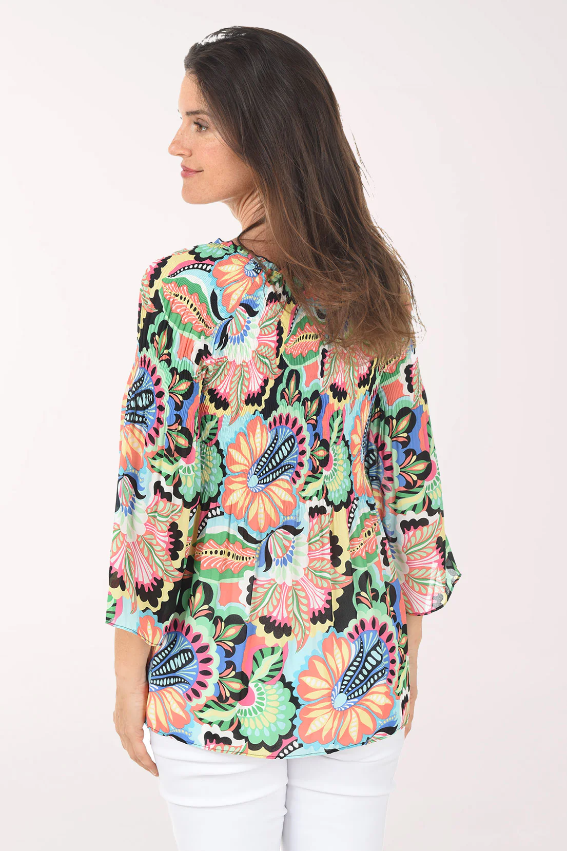 Floral Masquerade V-Neck Pleated Blouse - Image 3