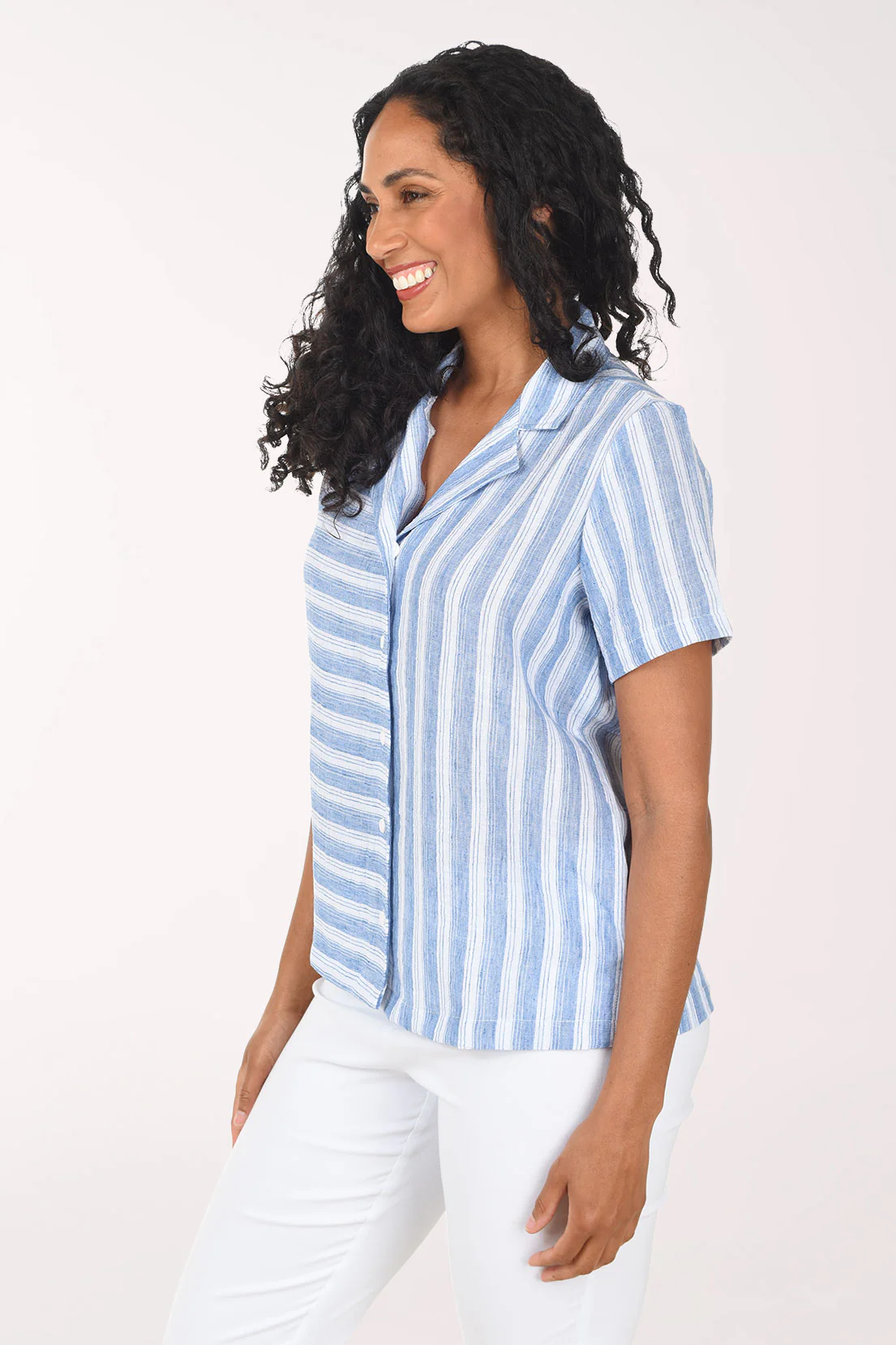 Striped Crepe Short Sleeve Camp Shirt - Image 2