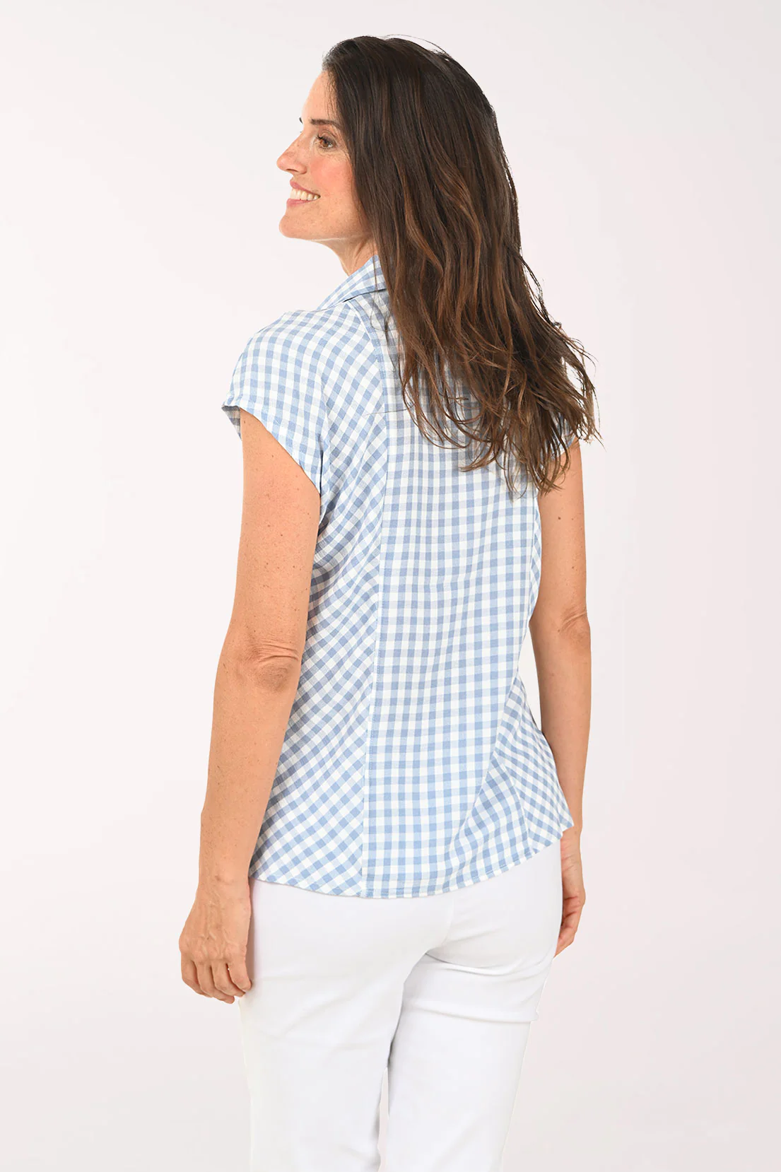 Gingham Collared Cap Sleeve Blouse - Image 3