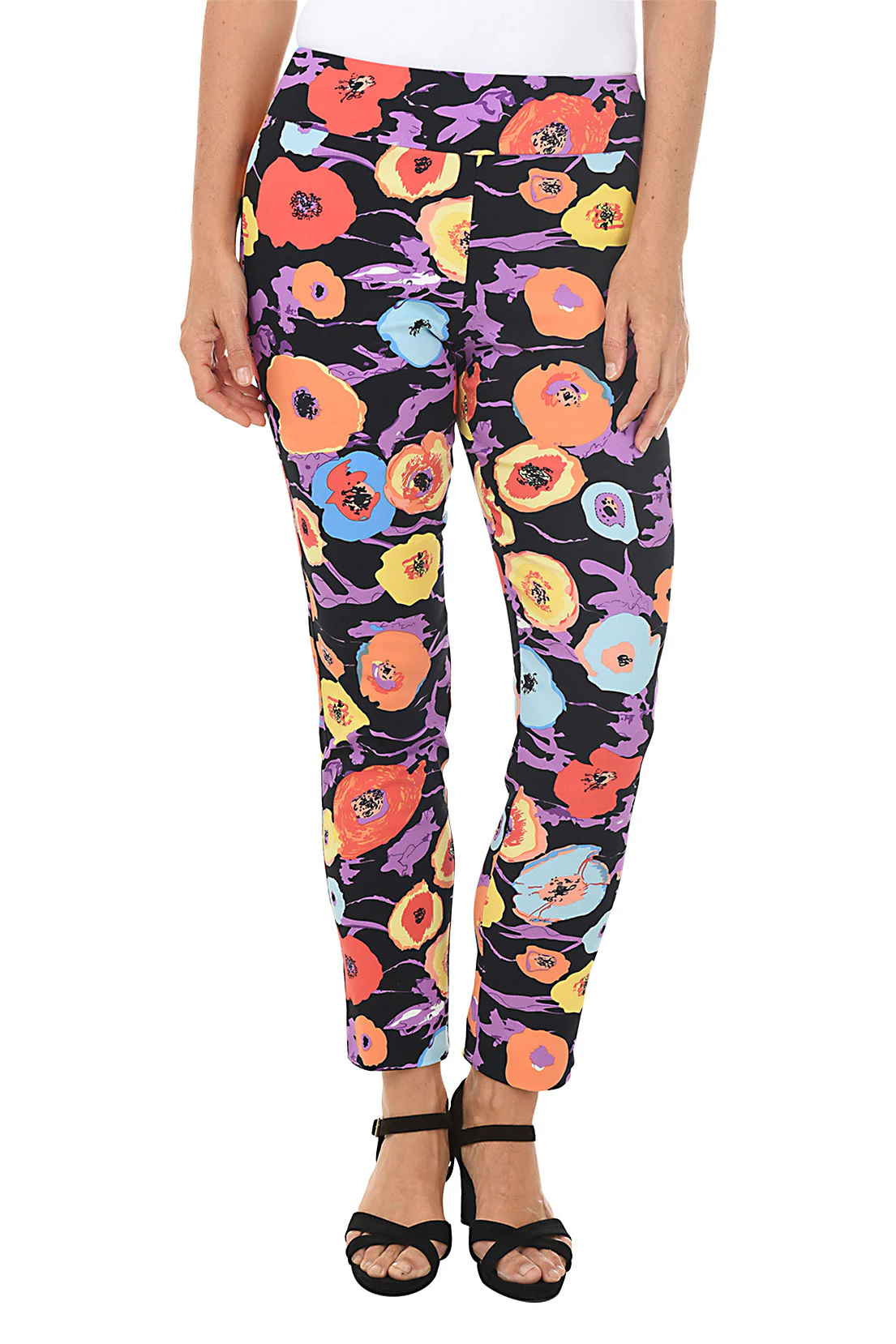 Black Floral Pull-On Ankle Pant - Image 2