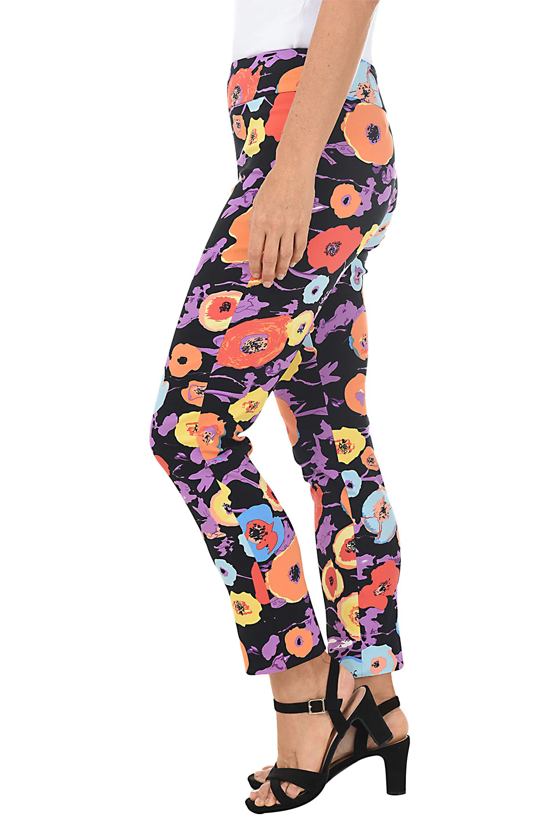 Black Floral Pull-On Ankle Pant - Image 3