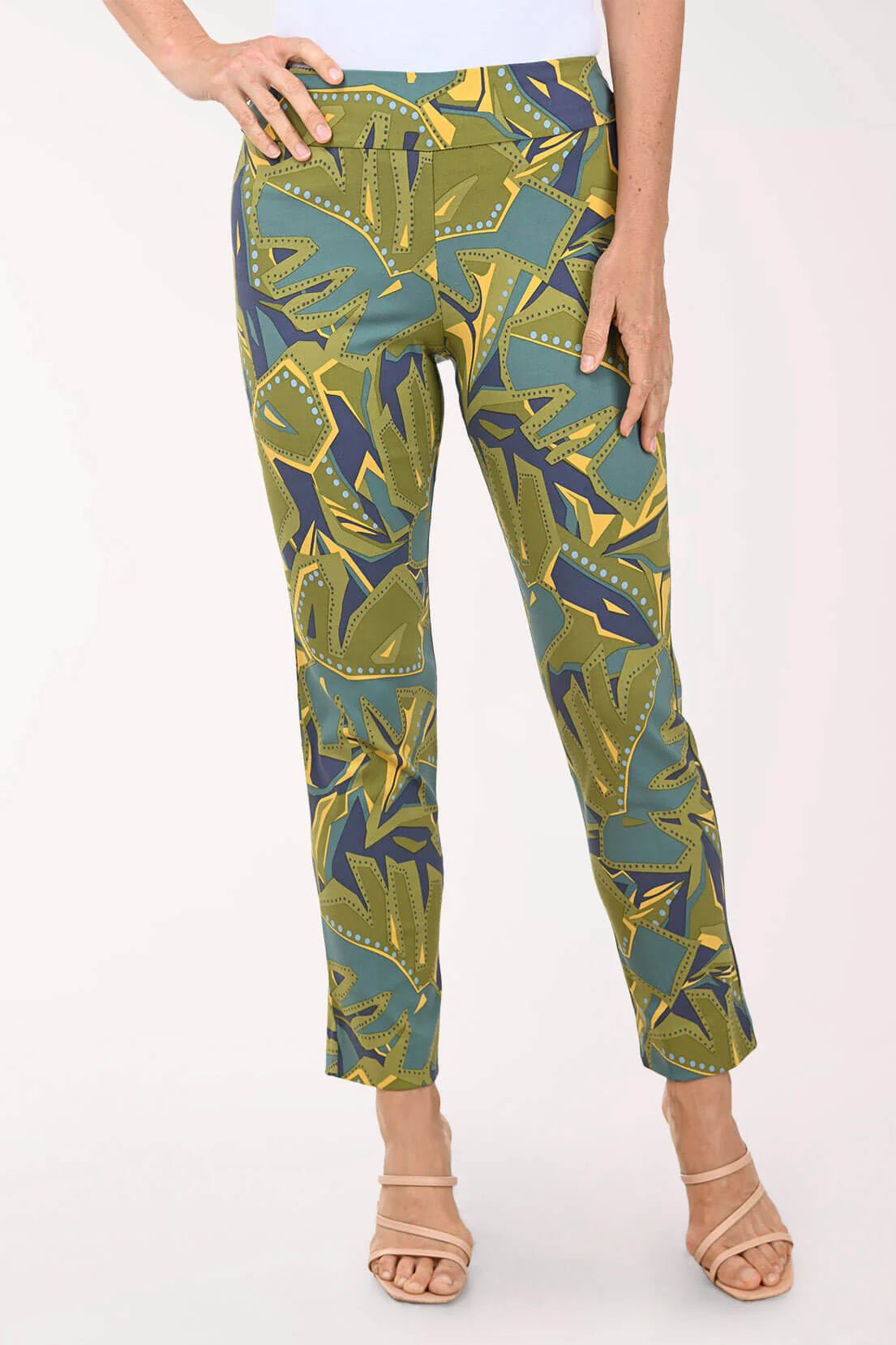 Green Abstract Pull-On Ankle Pant