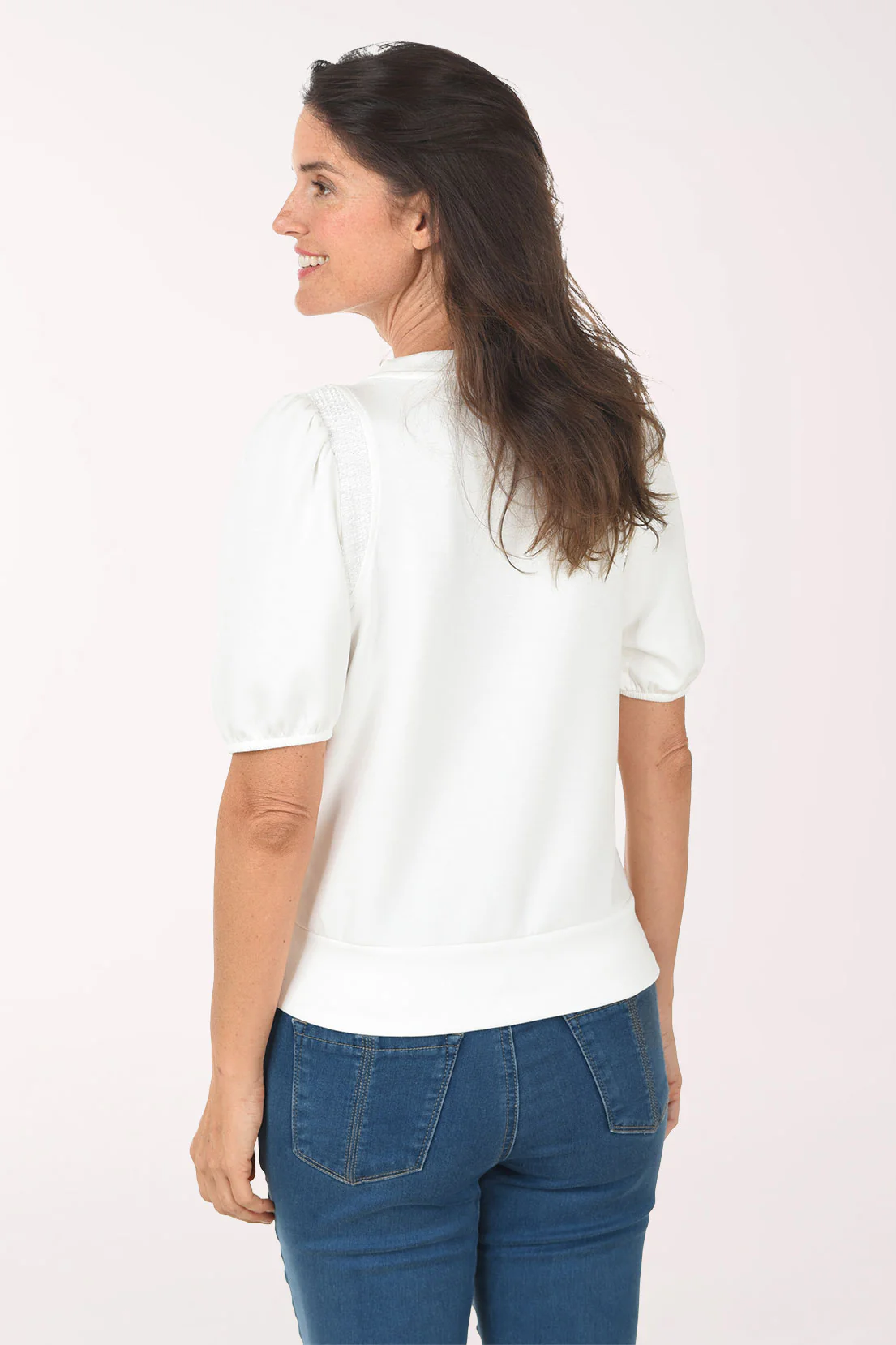 Boucle Accented Scuba Short Sleeve Top - Image 3