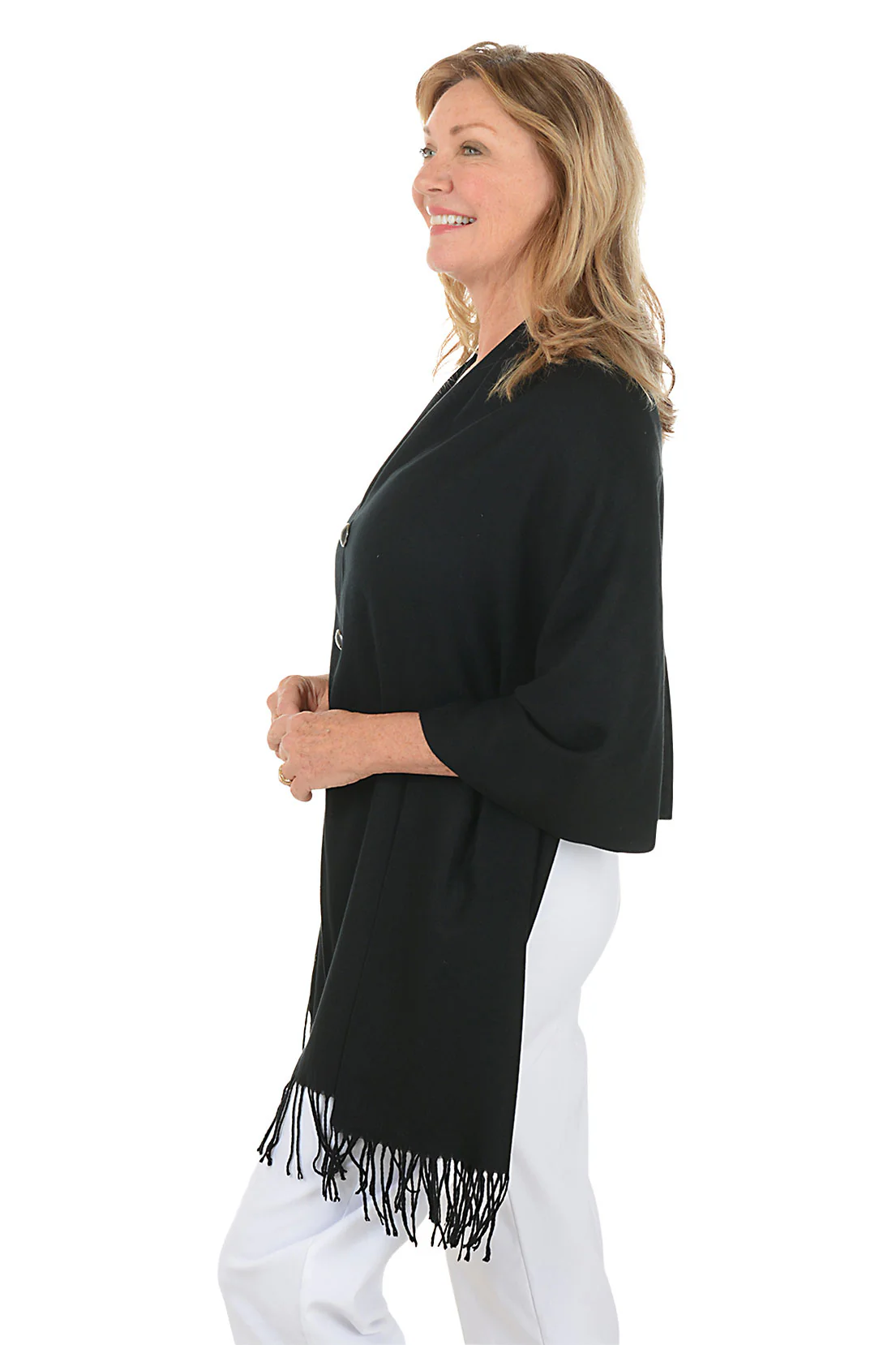 Jeweled Button Fringed Shawl - Image 2