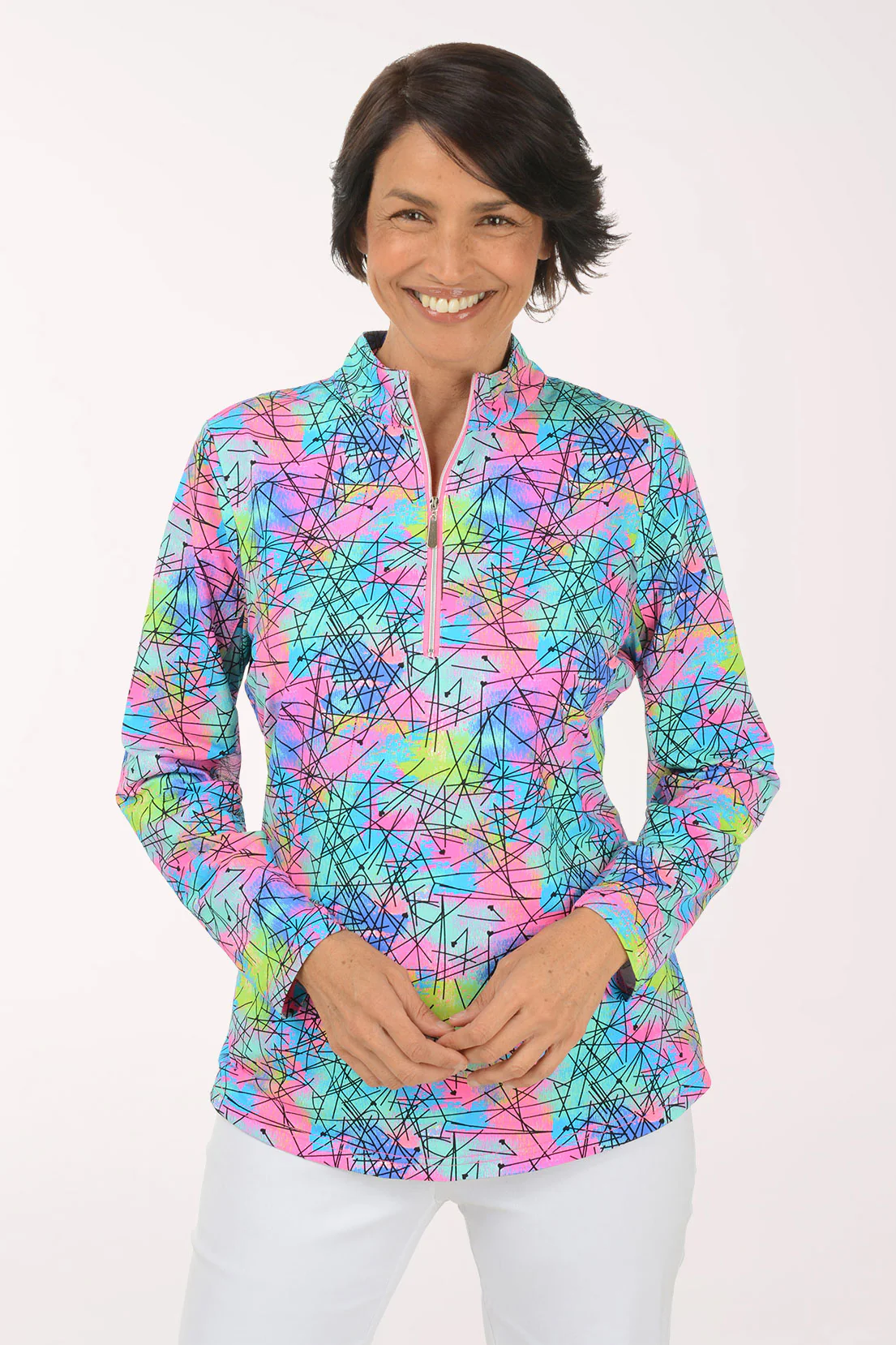 Neon Scribble Cooling UPF50+ Mock Neck Top - Image 2