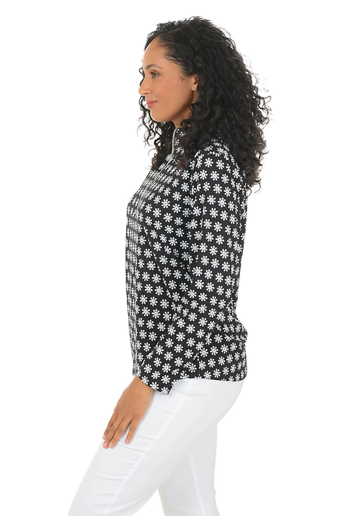 Ditsy Daisy Cooling UPF50+ Mock Neck Top - Image 2