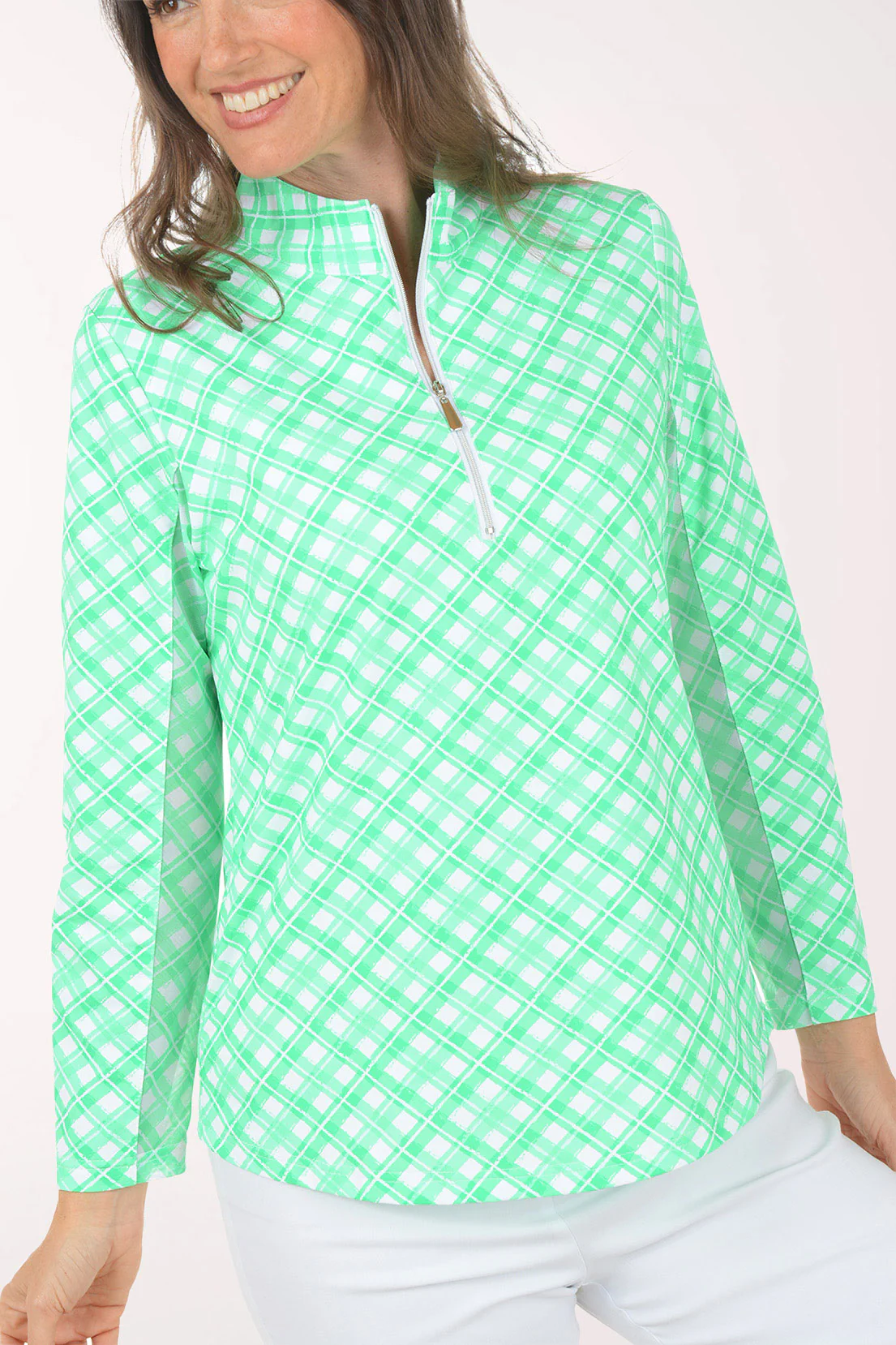 Green Plaid Cooling UPF50+ Quarter Zip Top - Image 4