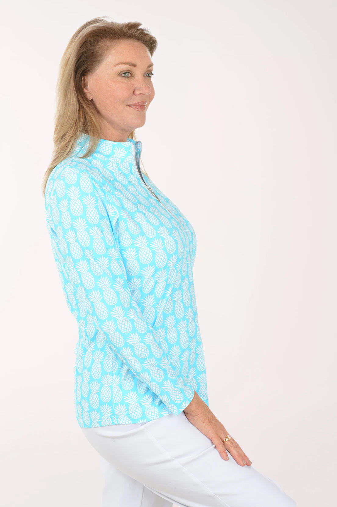 Turquoise Pineapples Cooling UPF50+ Quarter Zip Top - Image 2