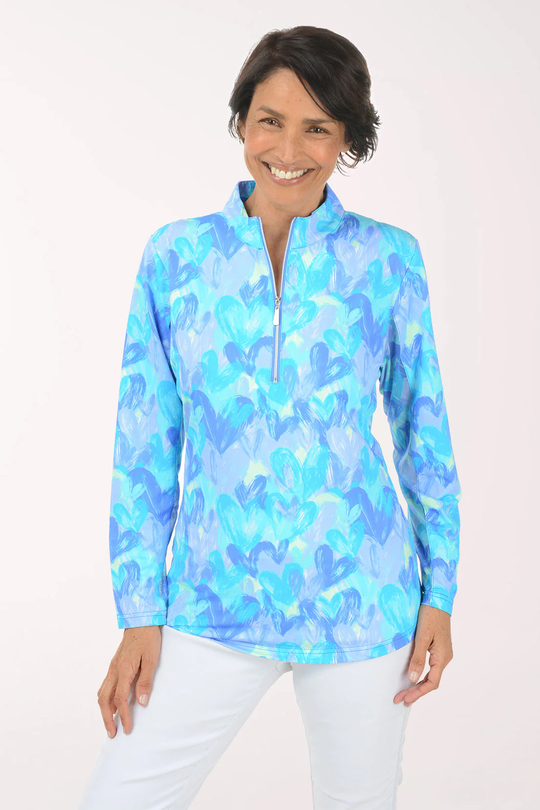 Brushstroke Hearts Cooling UPF50+ Mock Neck Top