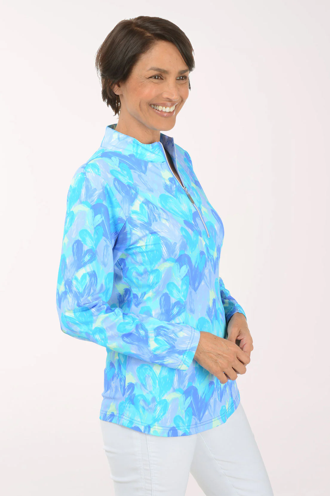 Brushstroke Hearts Cooling UPF50+ Mock Neck Top - Image 2