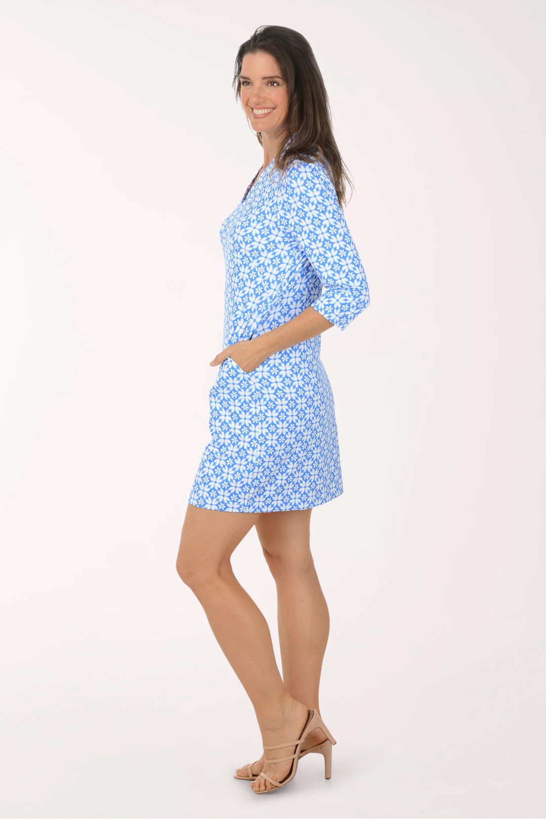 Blue Daisy Flowers Cooling UPF50+ Scalloped Neck Dress - Image 2