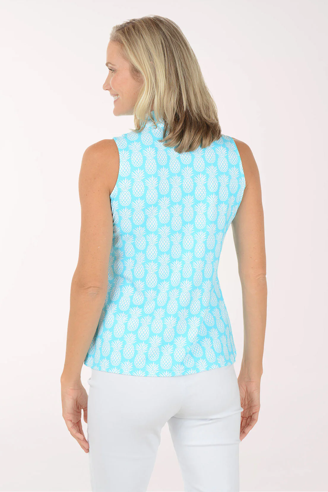 Turquoise Pineapples Cooling UPF50+ Quarter Zip Sleeveless Top - Image 3